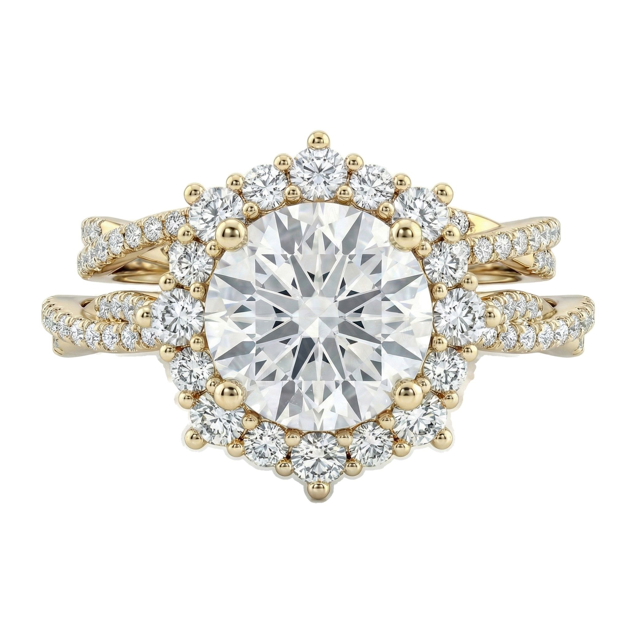 3.60 ct EF VS Lab Grown Diamond Halo Engagement Set in 10k Yellow Gold _ Sz0775 102359