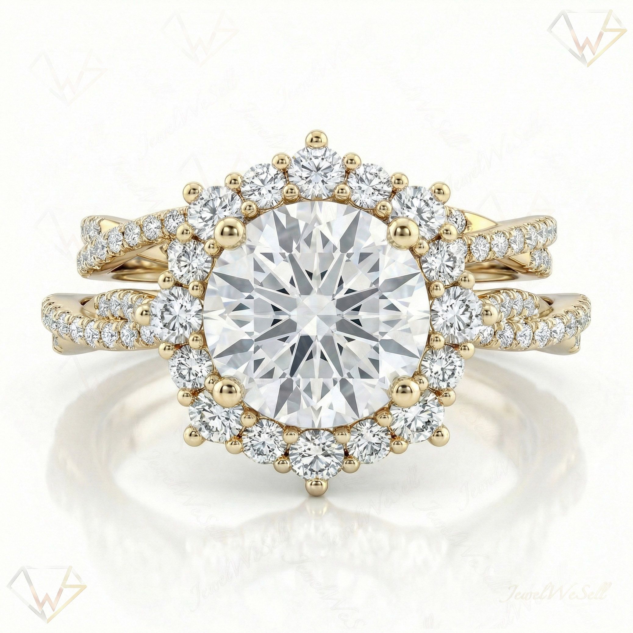 3.60 ct EF VS Lab Grown Diamond Halo Engagement Set in 10k Yellow Gold _ Sz0500 102359