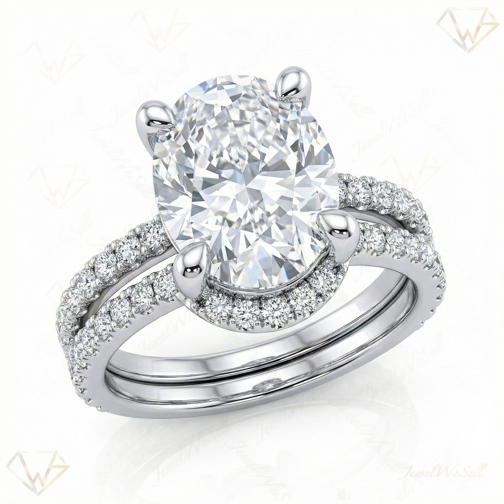 6.00 ct EF VS Moissanite Solitaire with Accents Engagement Set in 925 Sterling SIlver _ Sz0525 102605