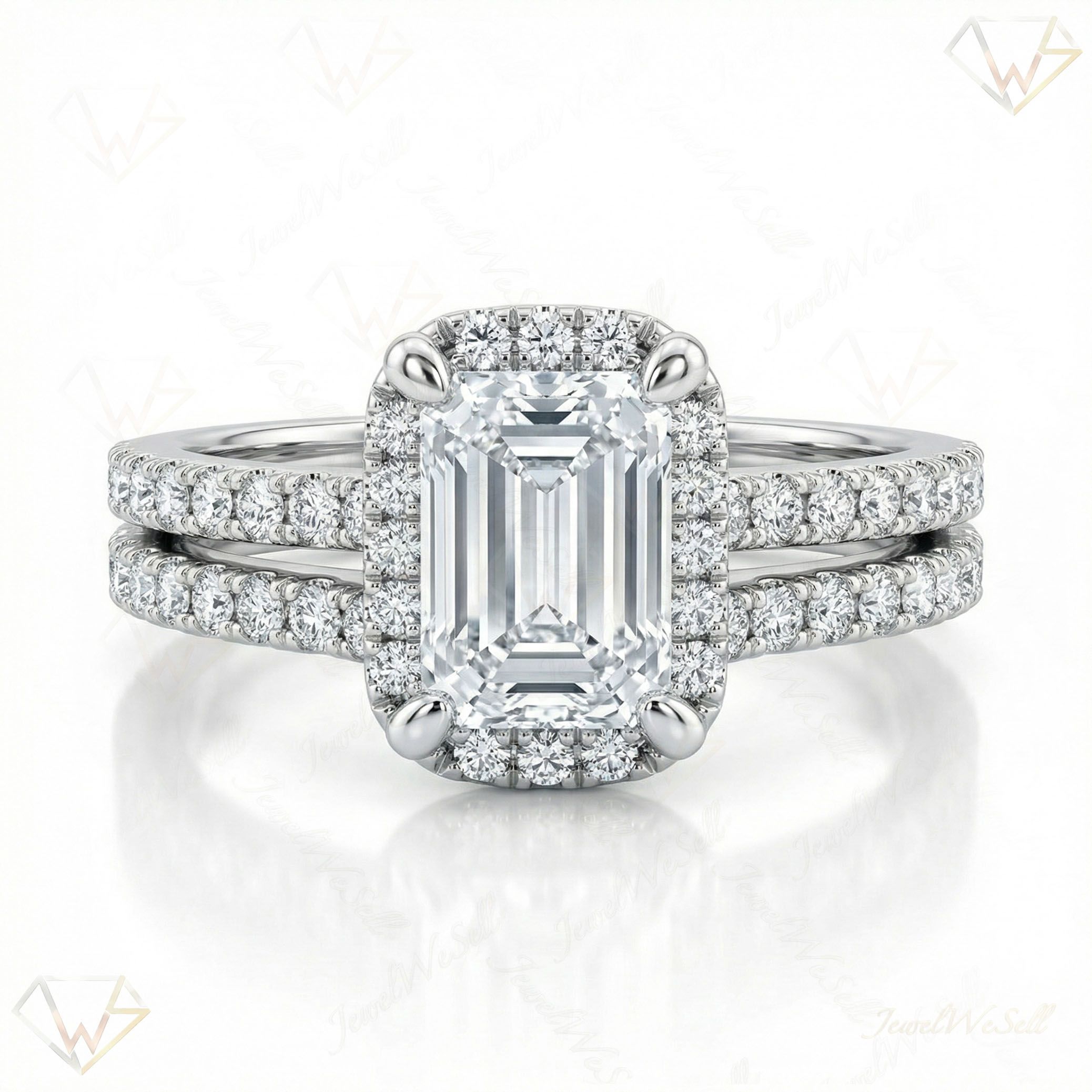 4.00 ct EF VS Lab Grown Diamond Halo Engagement Set in 14k White Gold _ Sz0450 102610