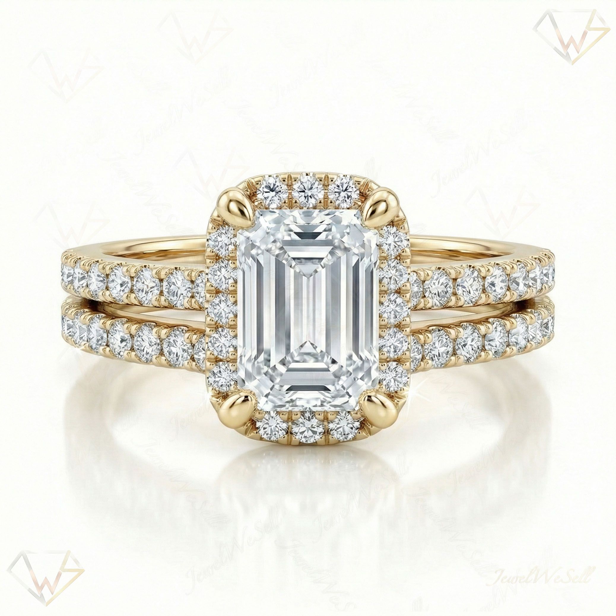 2.90 ct EF VS Lab Grown Diamond Halo Engagement Set in 10k Yellow Gold _ Sz0550 102610