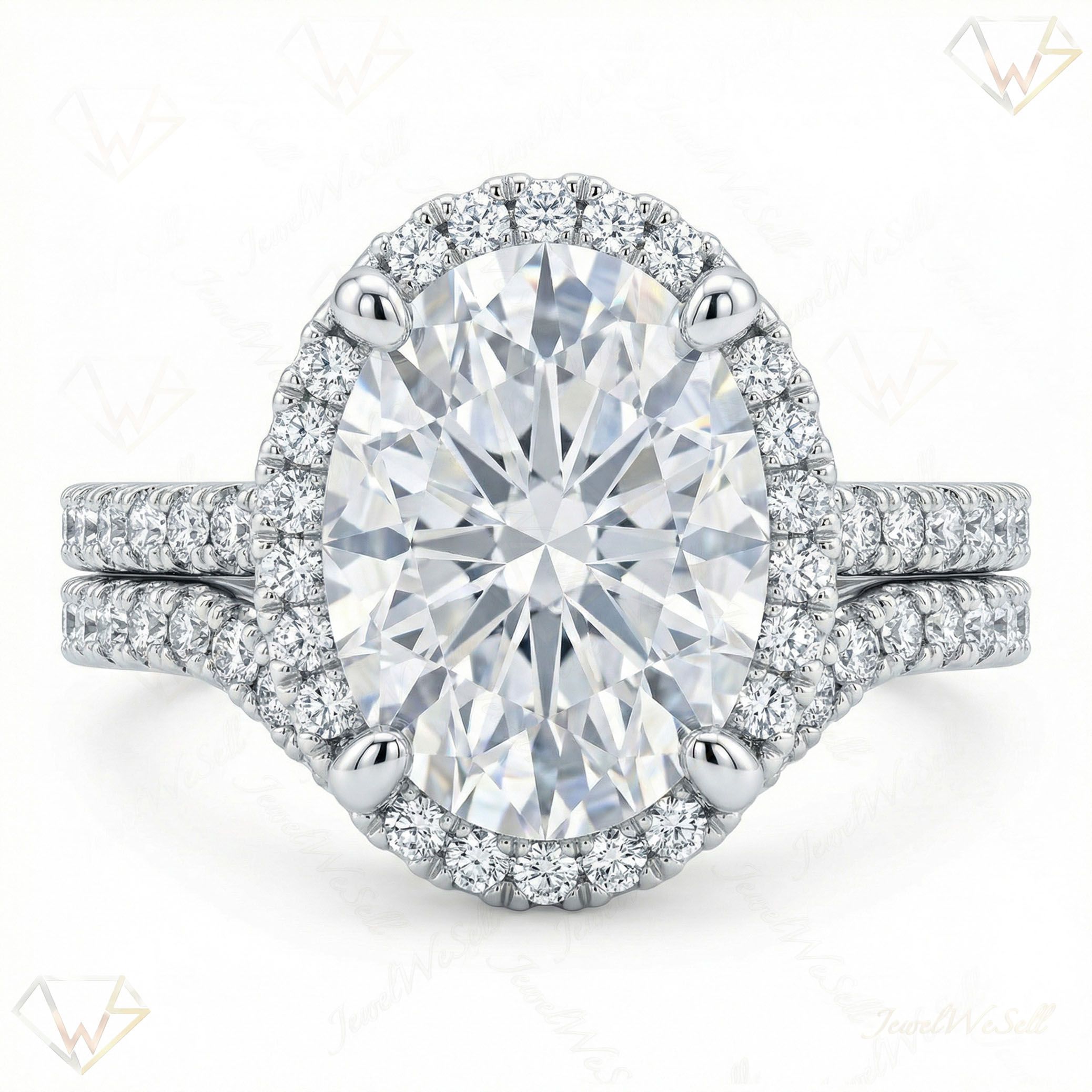 4.00 ct EF VS Lab Grown Diamond Halo Engagement Set in 10k White Gold _ Sz0600 102611