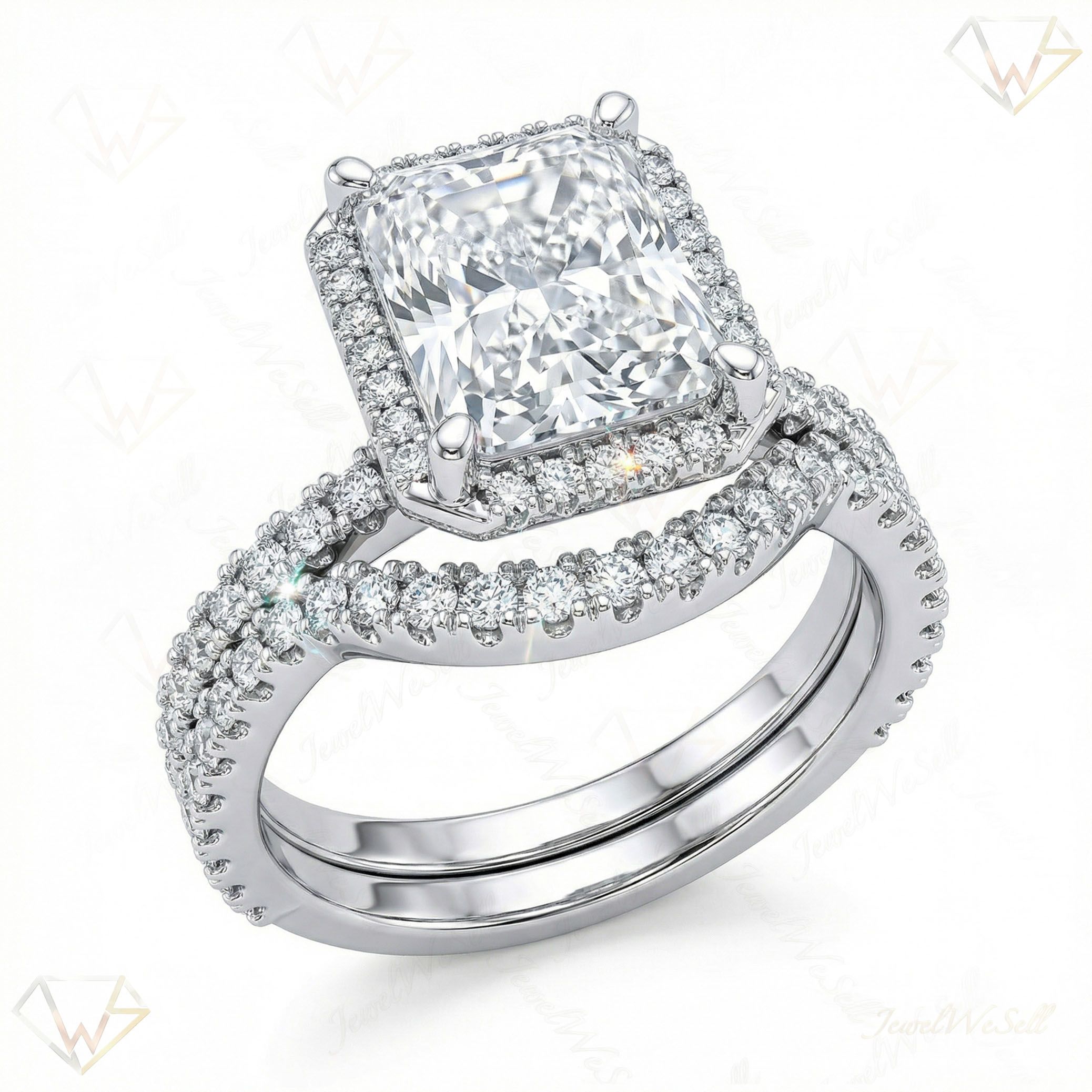 4.00 ct EF VS Lab Grown Diamond Halo Engagement Set in 14k White Gold _ Sz0800 102612