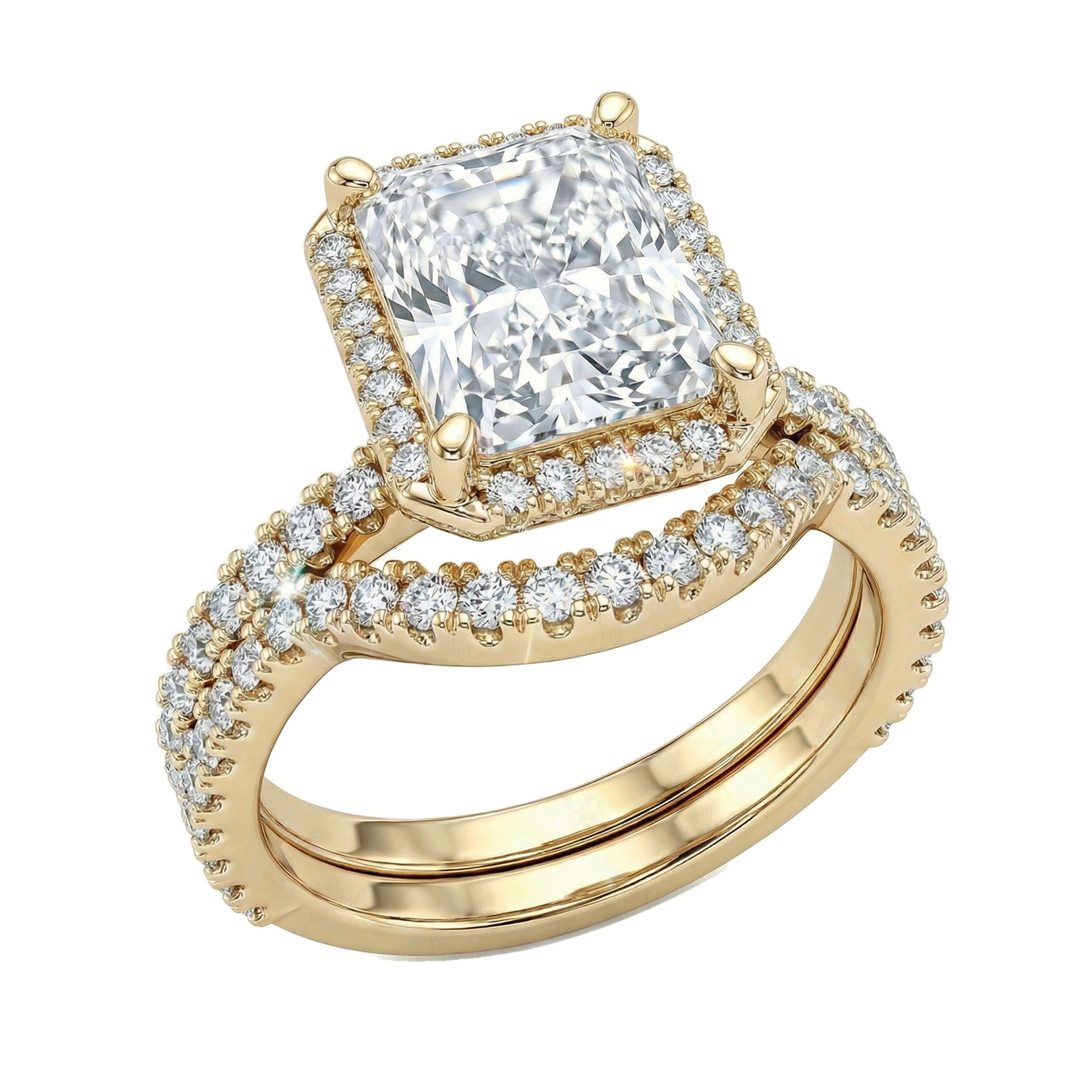 4.00 ct EF VS Lab Grown Diamond Halo Engagement Set in 10k Yellow Gold _ Sz0475 102612