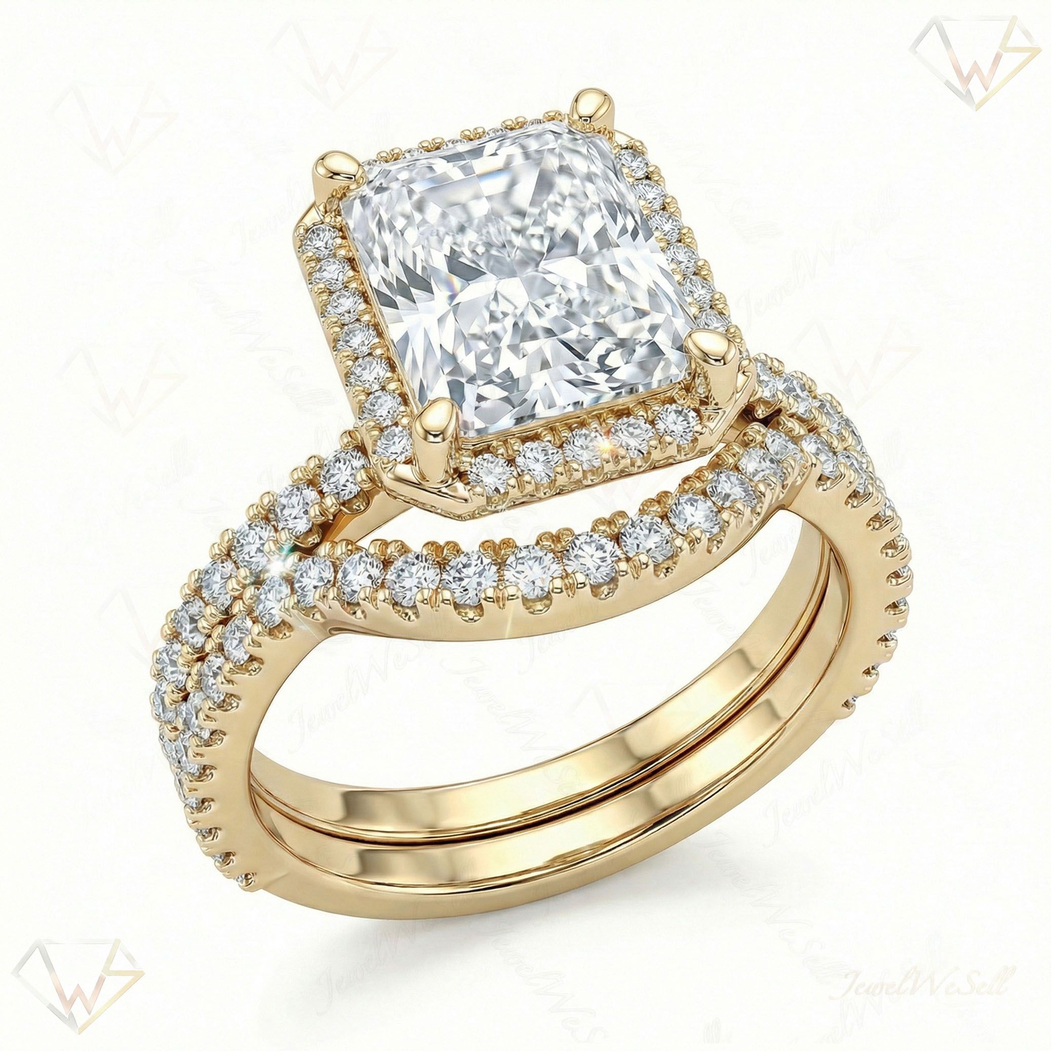 4.00 ct EF VS Lab Grown Diamond Halo Engagement Set in 10k Yellow Gold _ Sz0550 102612