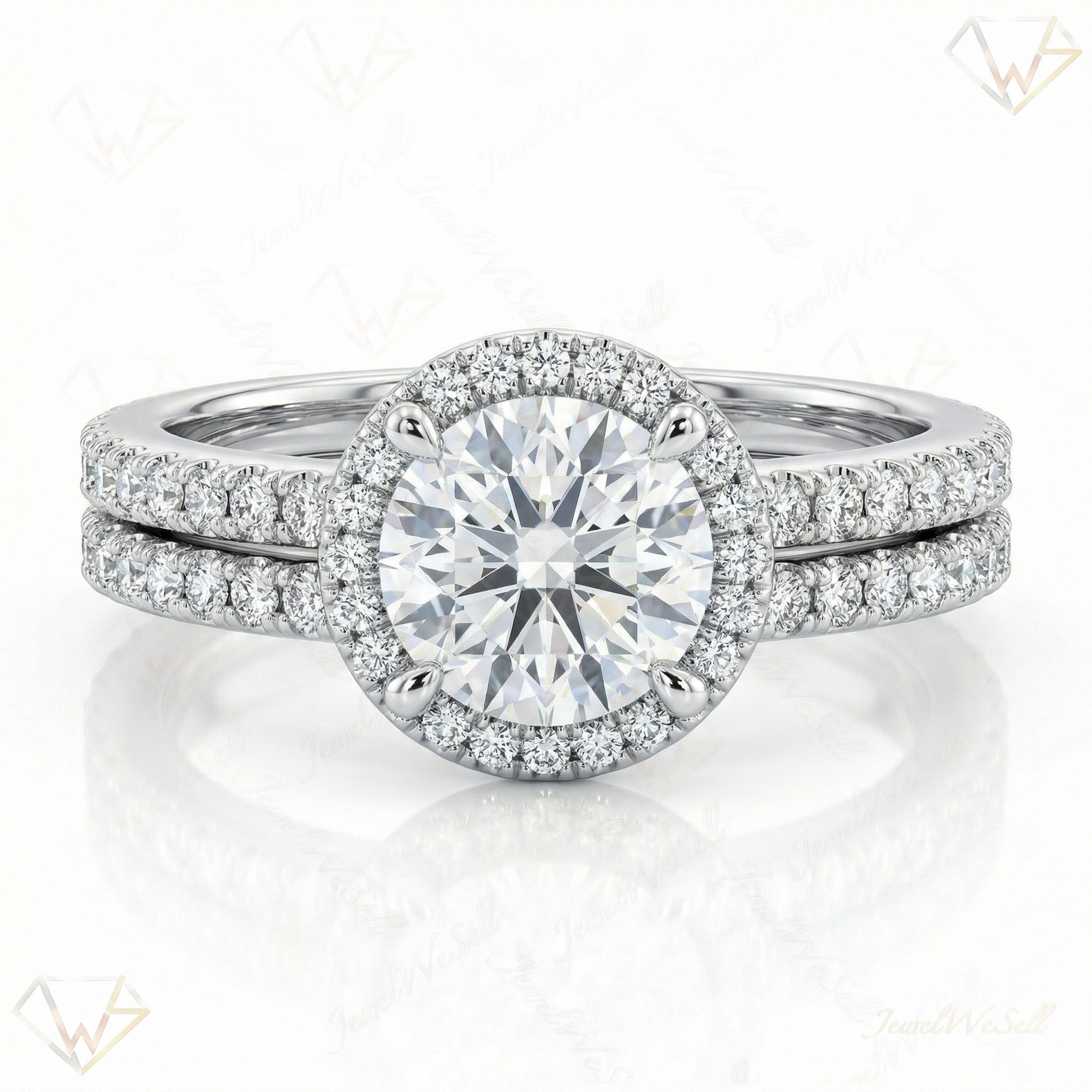 4.00 ct EF VS Lab Grown Diamond Halo Engagement Set in 10k White Gold _ Sz0700 102613