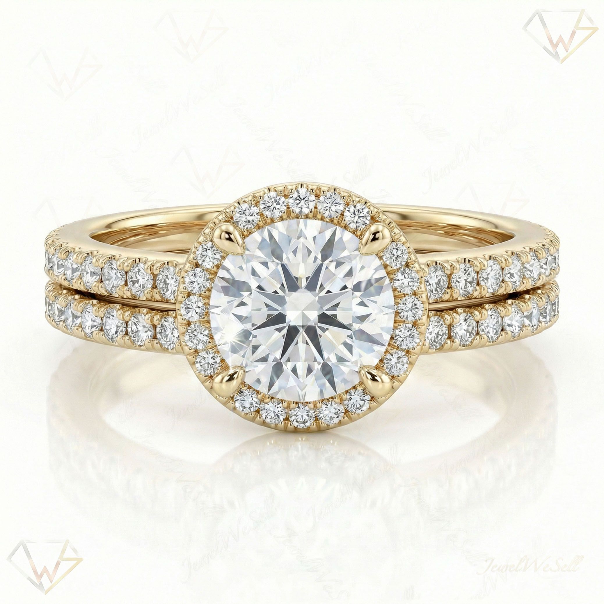 4.00 ct EF VS Lab Grown Diamond Halo Engagement Set in 10k Yellow Gold _ Sz0450 102613