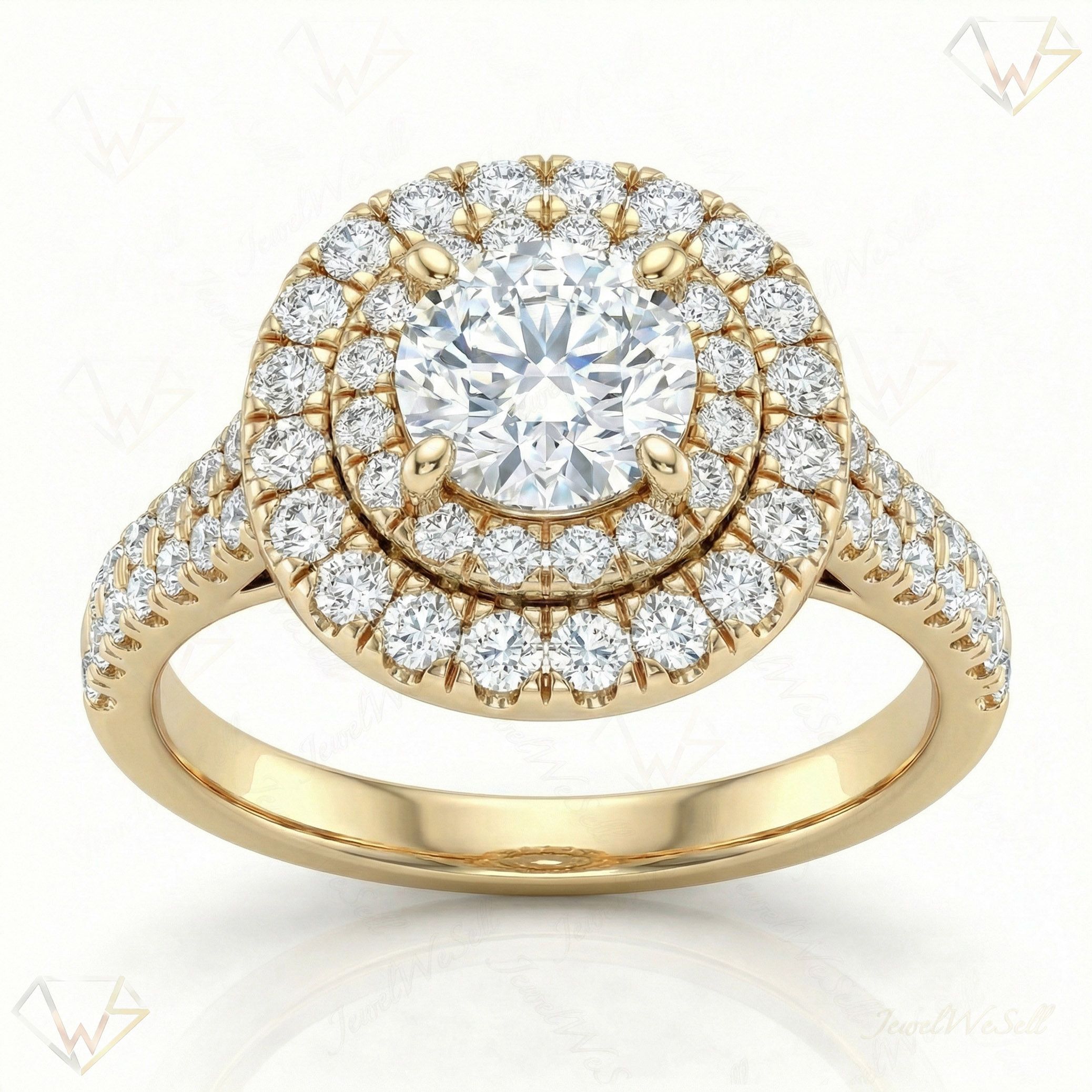 1.90 ct EF VS Lab Grown Diamond Halo Engagement Ring in 10k Yellow Gold _ Sz0450 102772