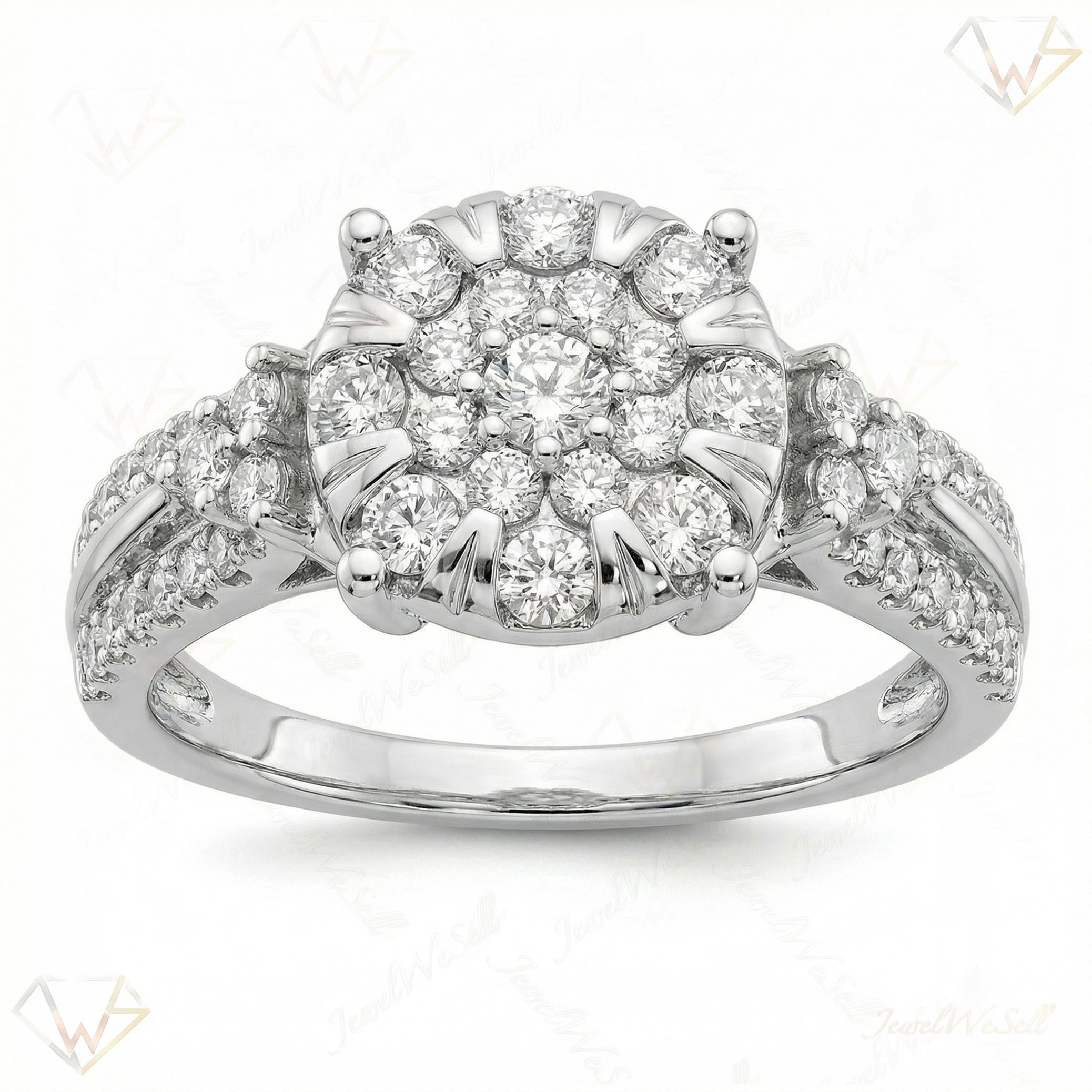 0.66 ct EF VS Moissanite Circle Cluster Engagement Ring in 925 Sterling SIlver _ Sz0525 102848