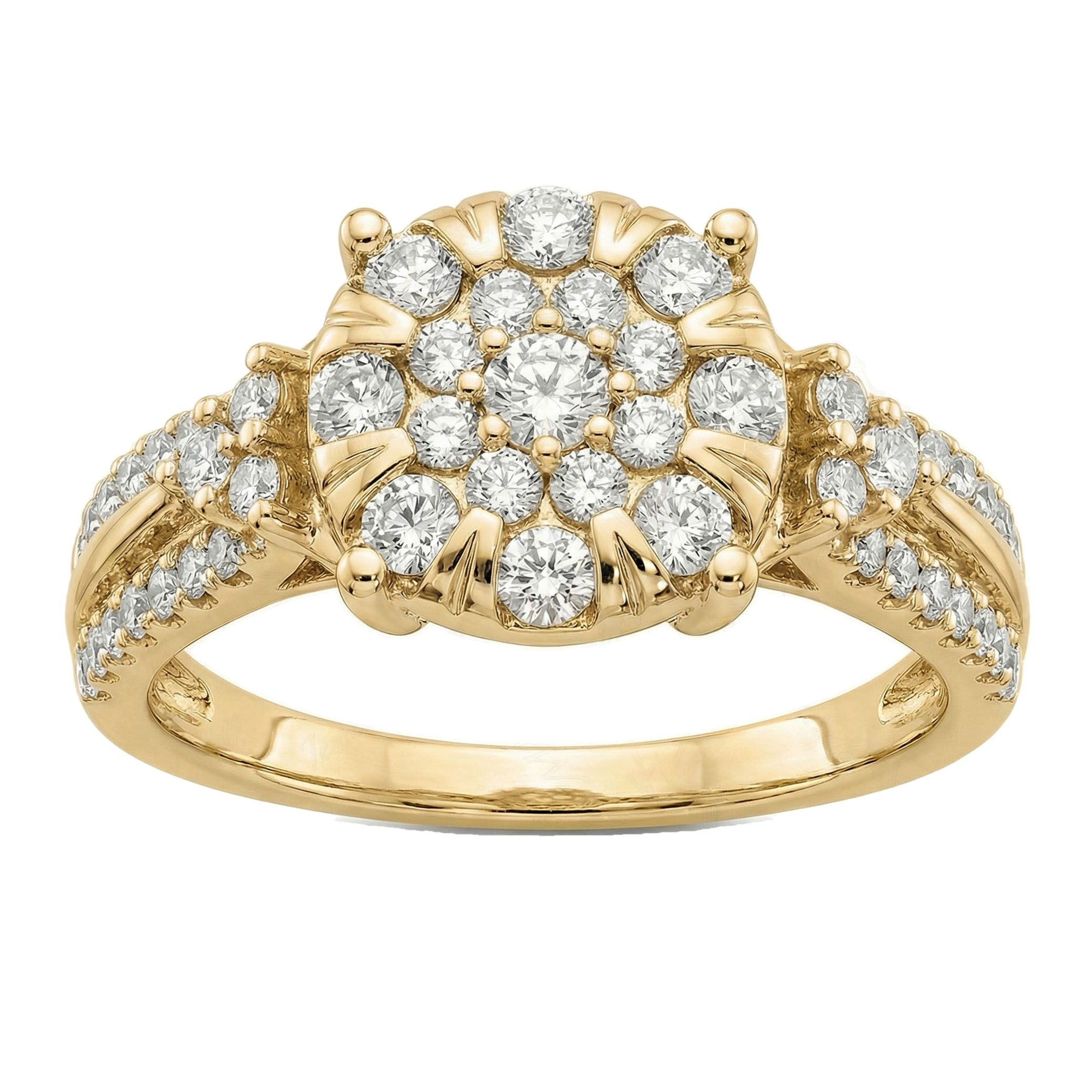 0.66 ct EF VS Lab Grown Diamond Circle Cluster Engagement Ring in 10k Yellow Gold _ Sz0425 102848