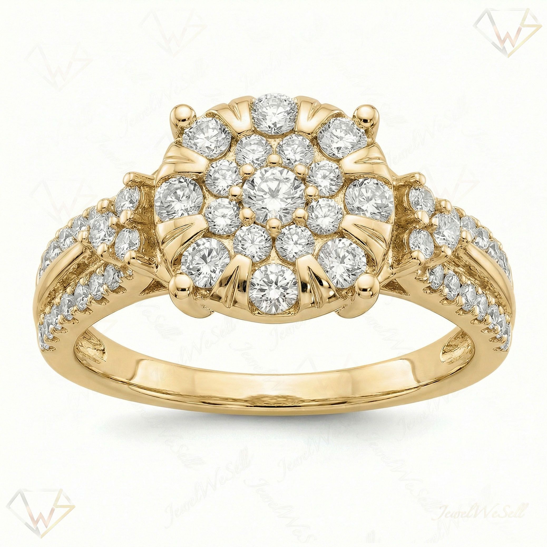 0.66 ct EF VS Lab Grown Diamond Circle Cluster Engagement Ring in 10k Yellow Gold _ Sz0450 102848