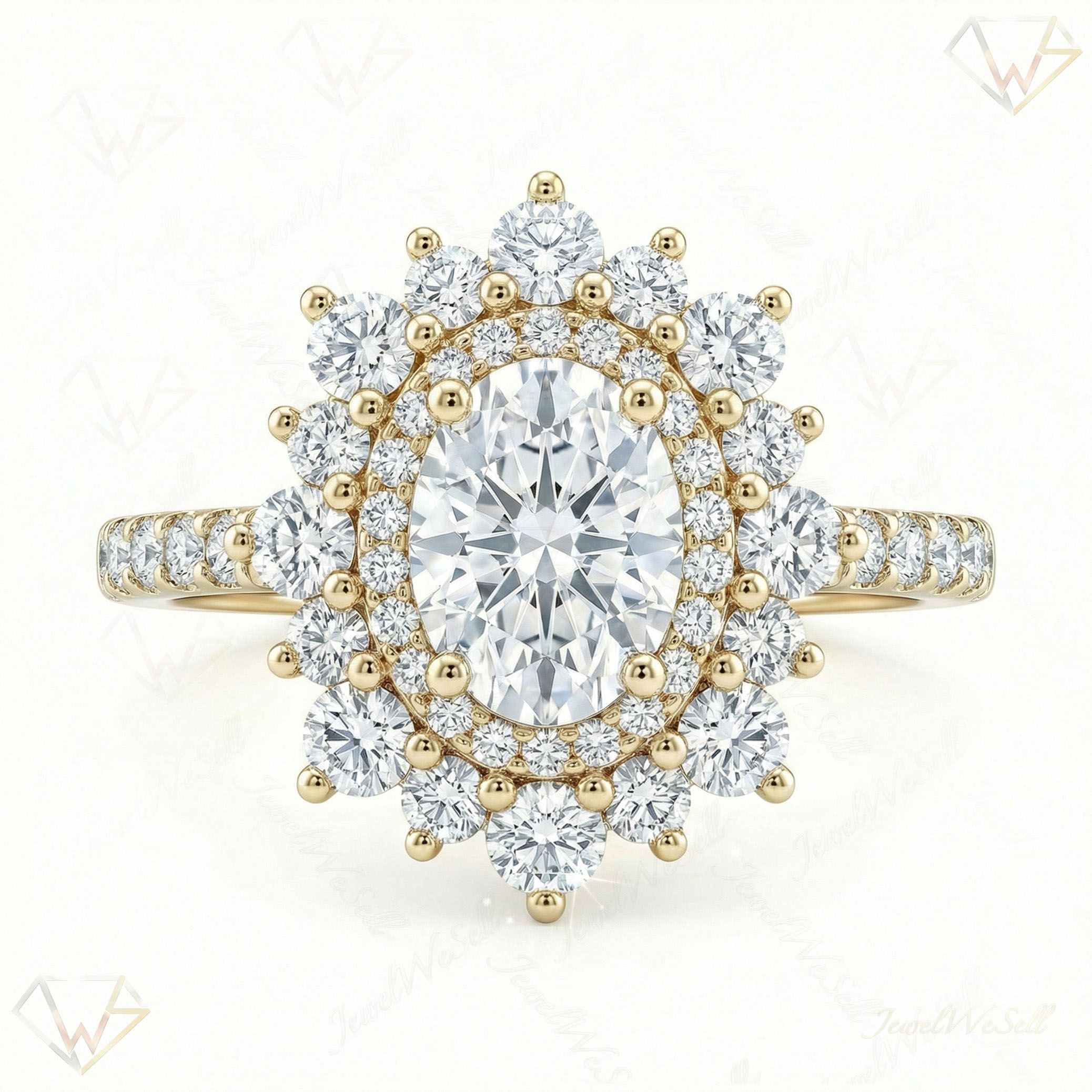 1.50 ct EF VS Lab Grown Diamond Halo Engagement Ring in 10k Yellow Gold _ Sz0525 102851