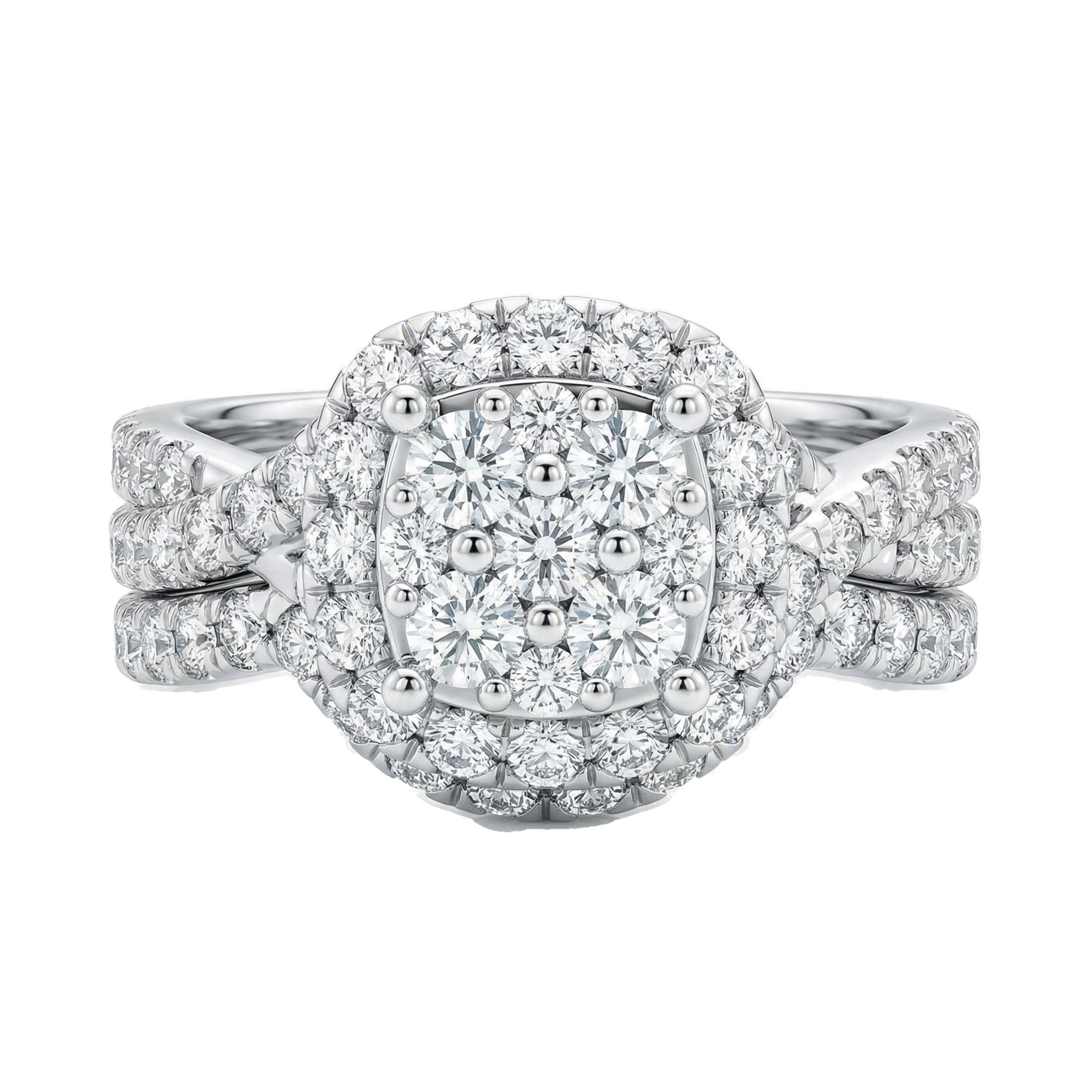 1.66 ct EF VS Lab Grown Diamond Square Shaped Cluster Engagement Set in 10k White Gold _ Sz0450 102884