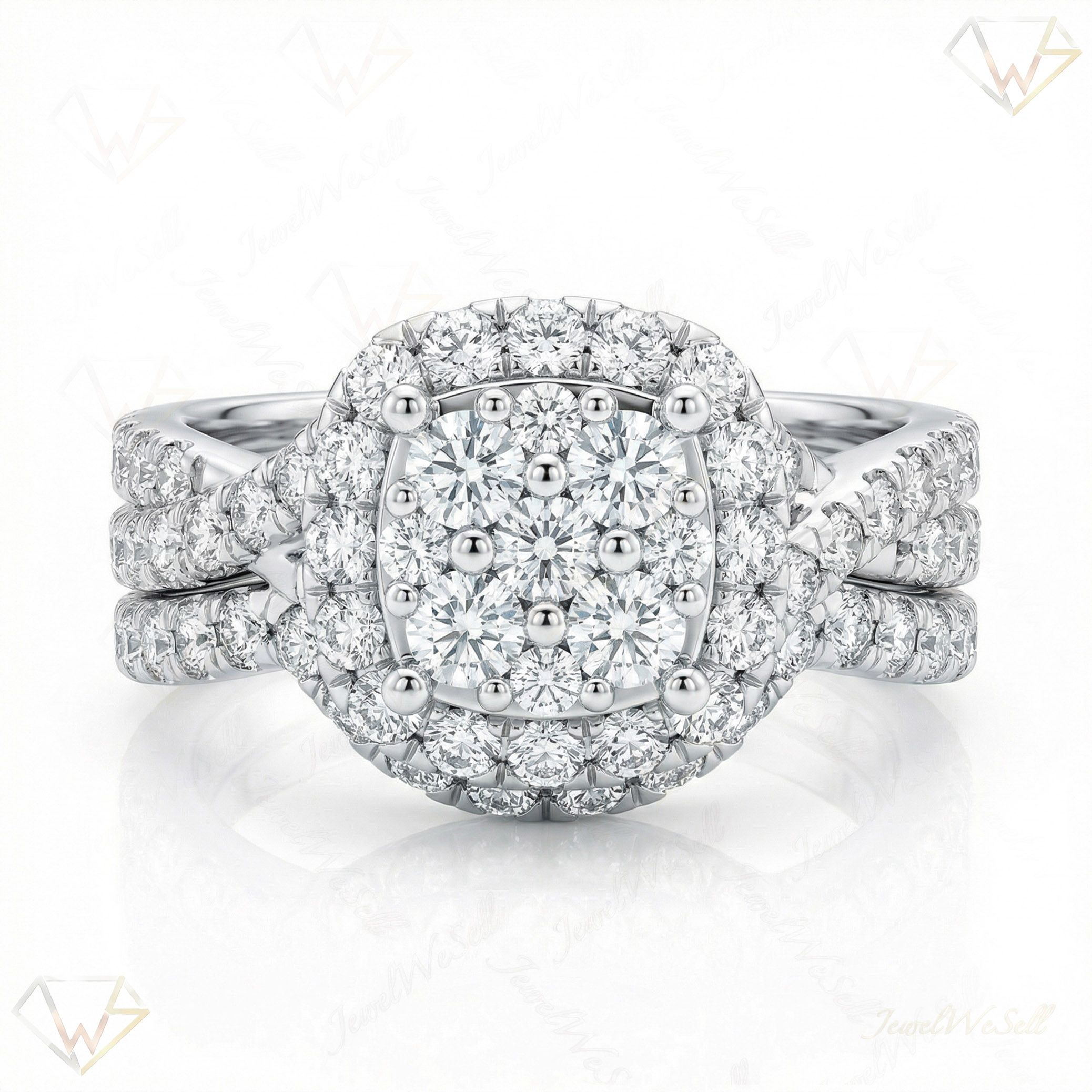 1.66 ct EF VS Lab Grown Diamond Square Shaped Cluster Engagement Set in 10k White Gold _ Sz0575 102884