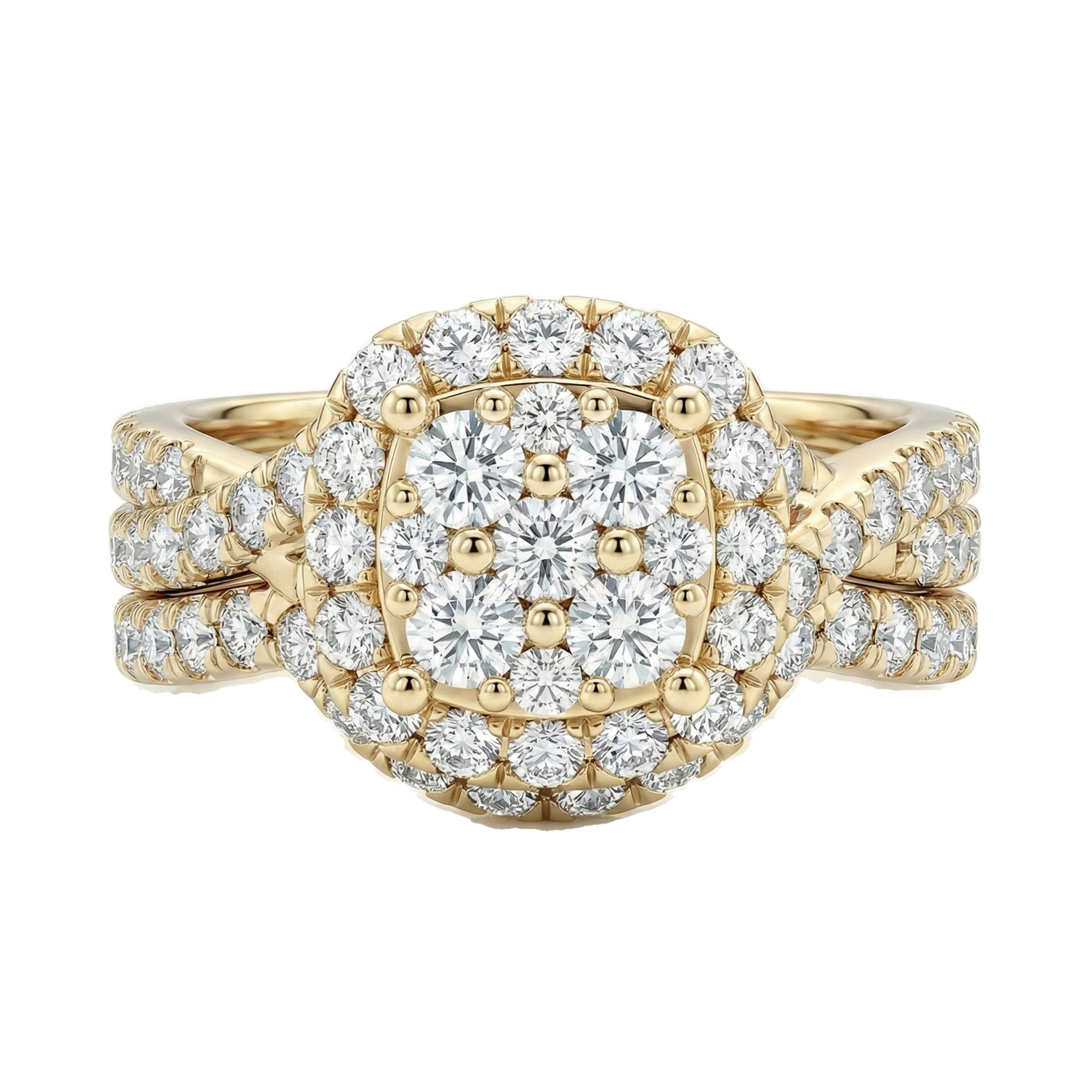 1.66 ct EF VS Lab Grown Diamond Square Shaped Cluster Engagement Set in 14k Yellow Gold _ Sz0675 102884