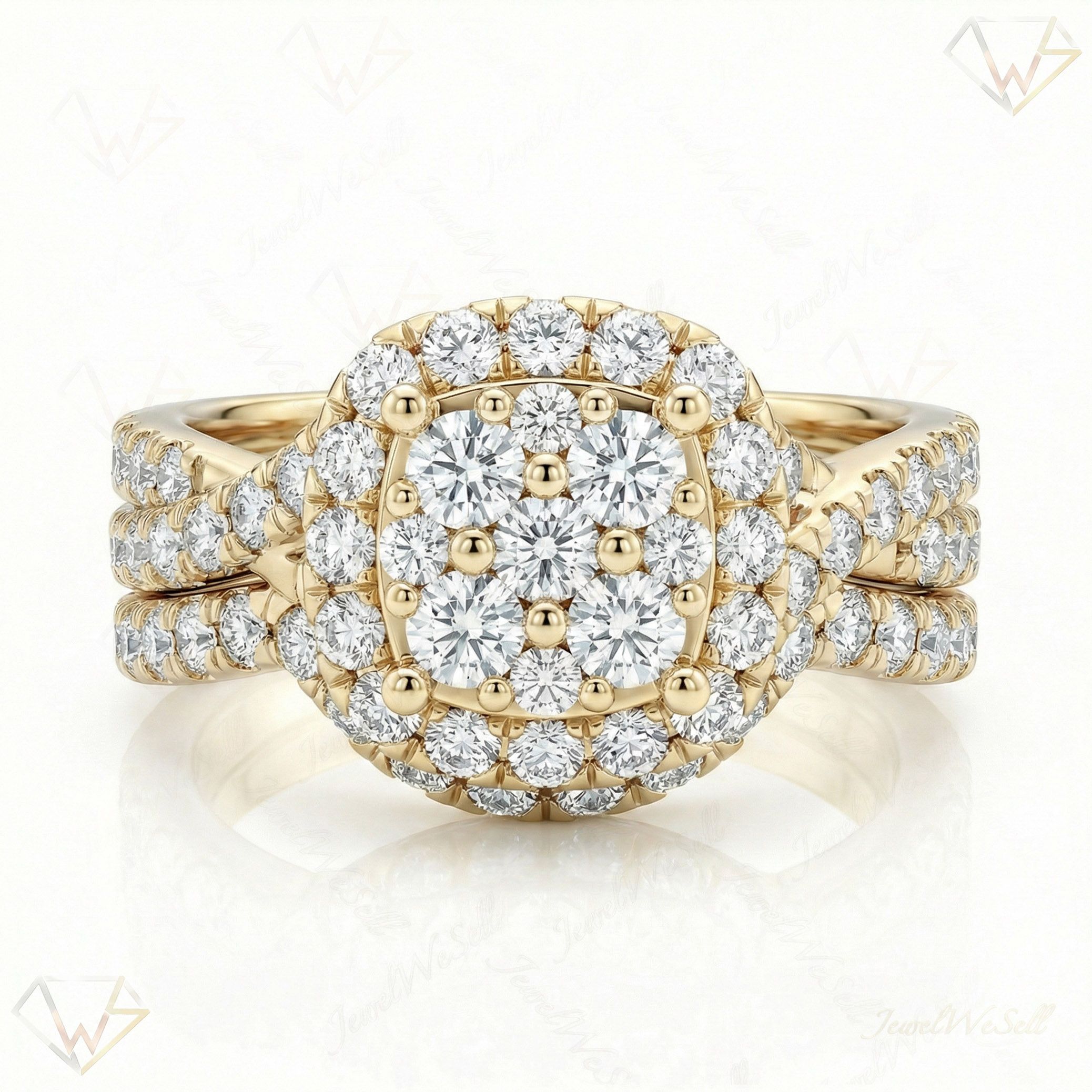 1.66 ct EF VS Lab Grown Diamond Square Shaped Cluster Engagement Set in 10k Yellow Gold _ Sz0475 102884