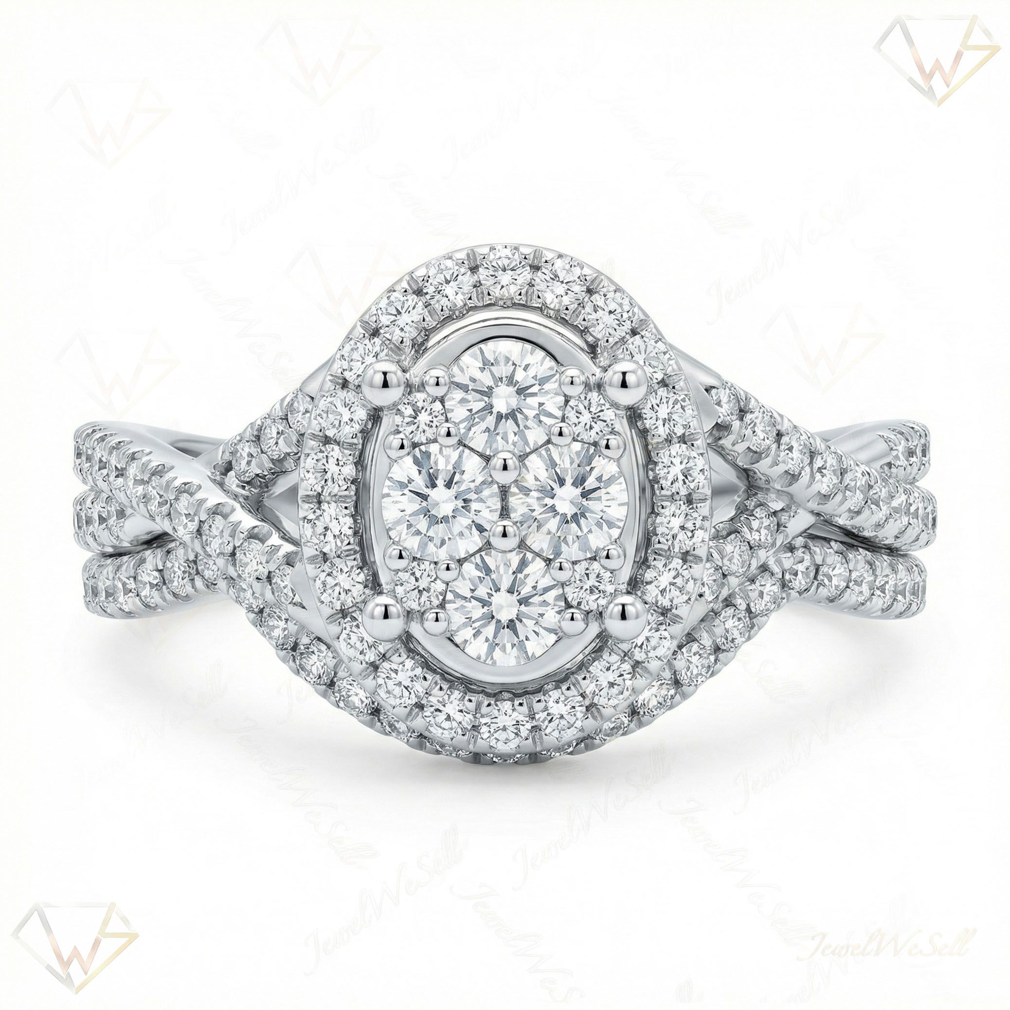 0.66 ct EF VS Moissanite Oval Cluster Engagement Set in 925 Sterling SIlver _ Sz0575 102886