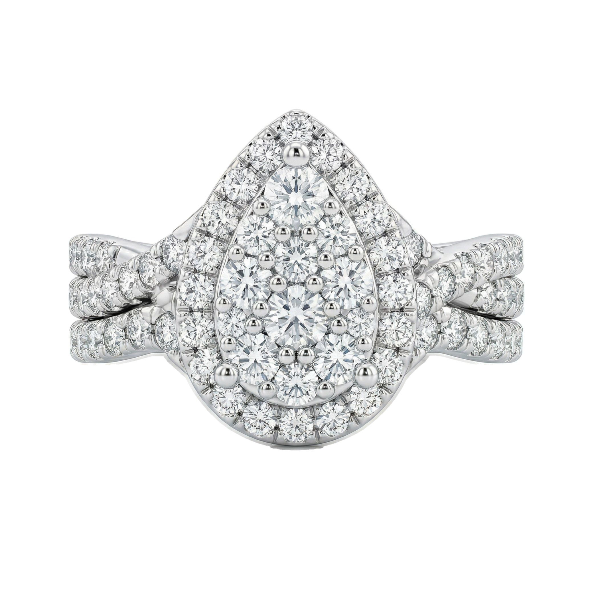 1.80 ct EF VS Lab Grown Diamond Pear Cluster Engagement Set in 14k White Gold _ Sz0550 102978