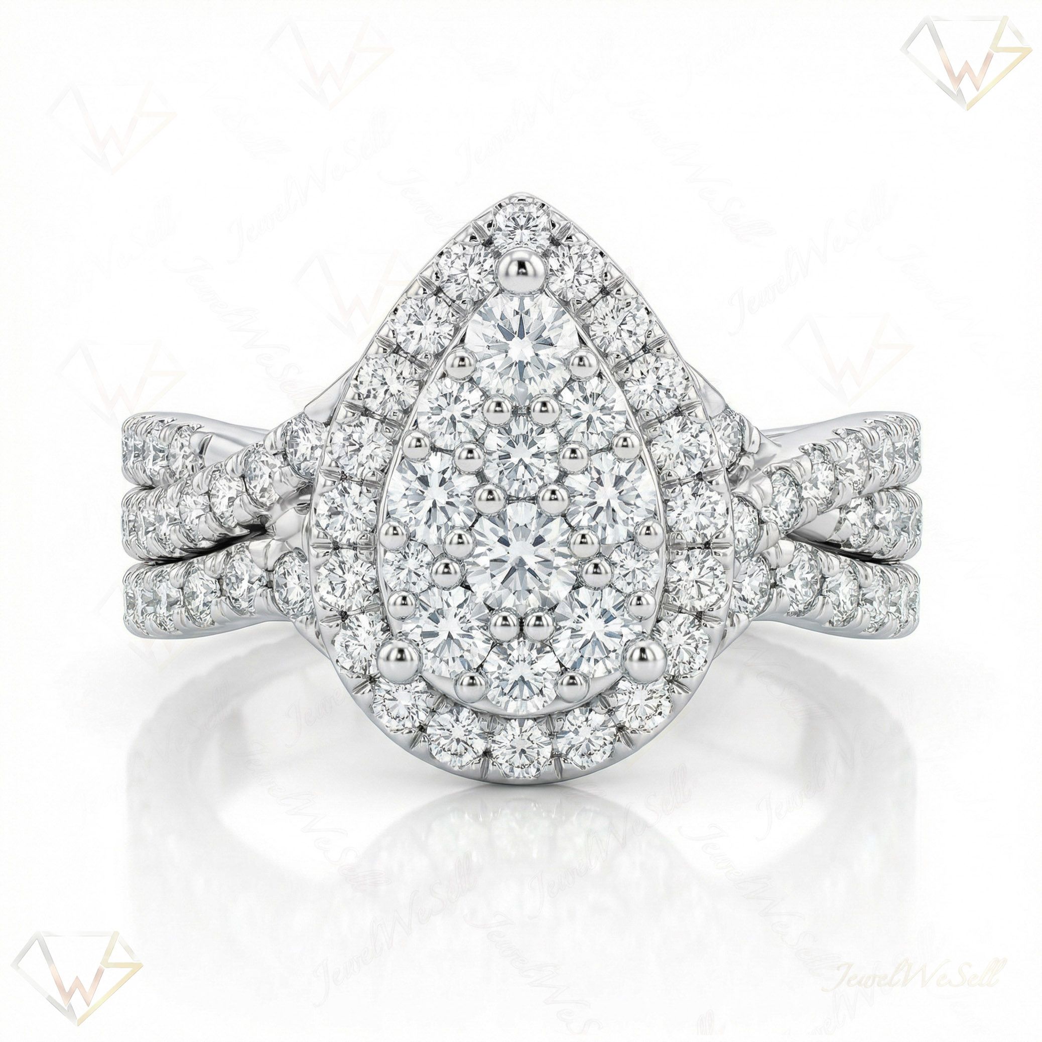 1.80 ct EF VS Lab Grown Diamond Pear Cluster Engagement Set in 10k White Gold _ Sz0550 102978