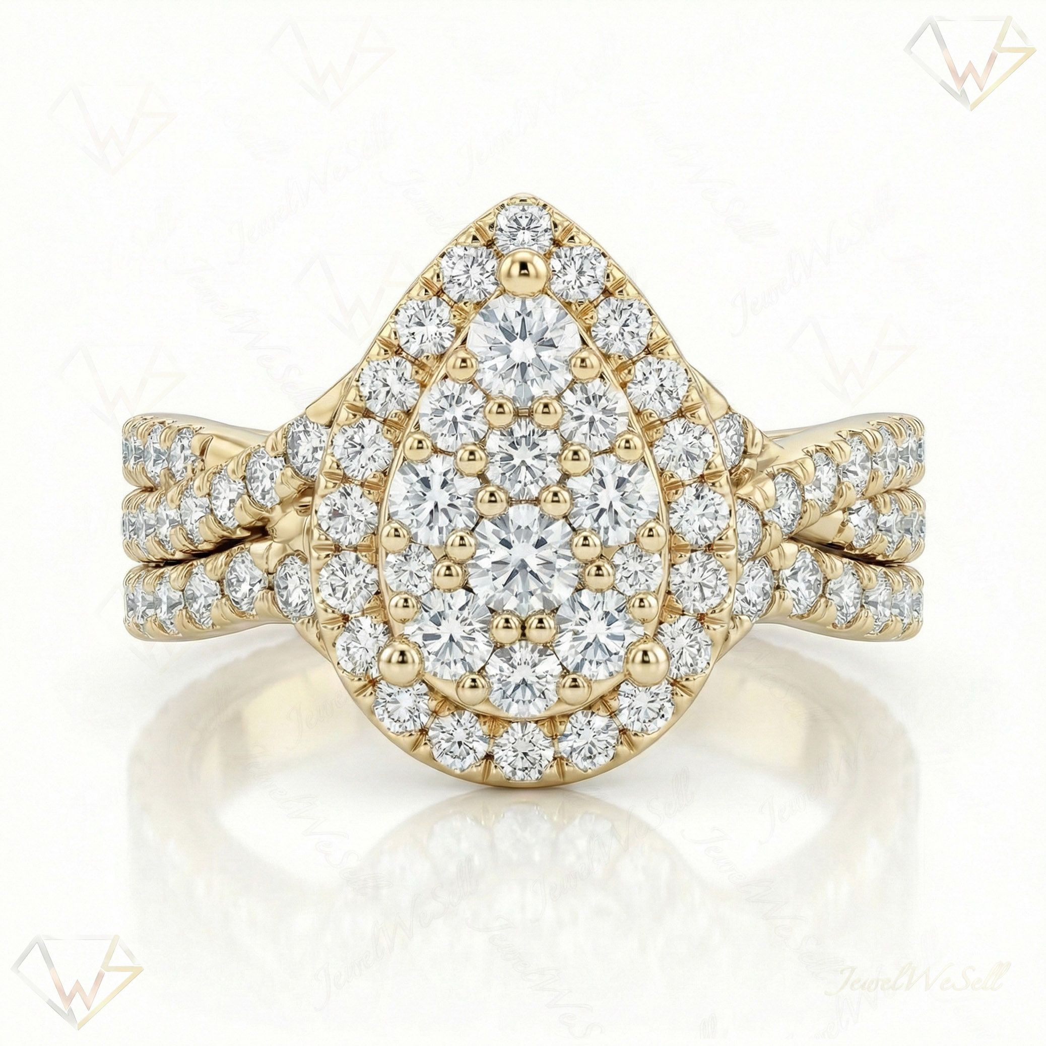 1.80 ct EF VS Lab Grown Diamond Pear Cluster Engagement Set in 10k Yellow Gold _ Sz0525 102978