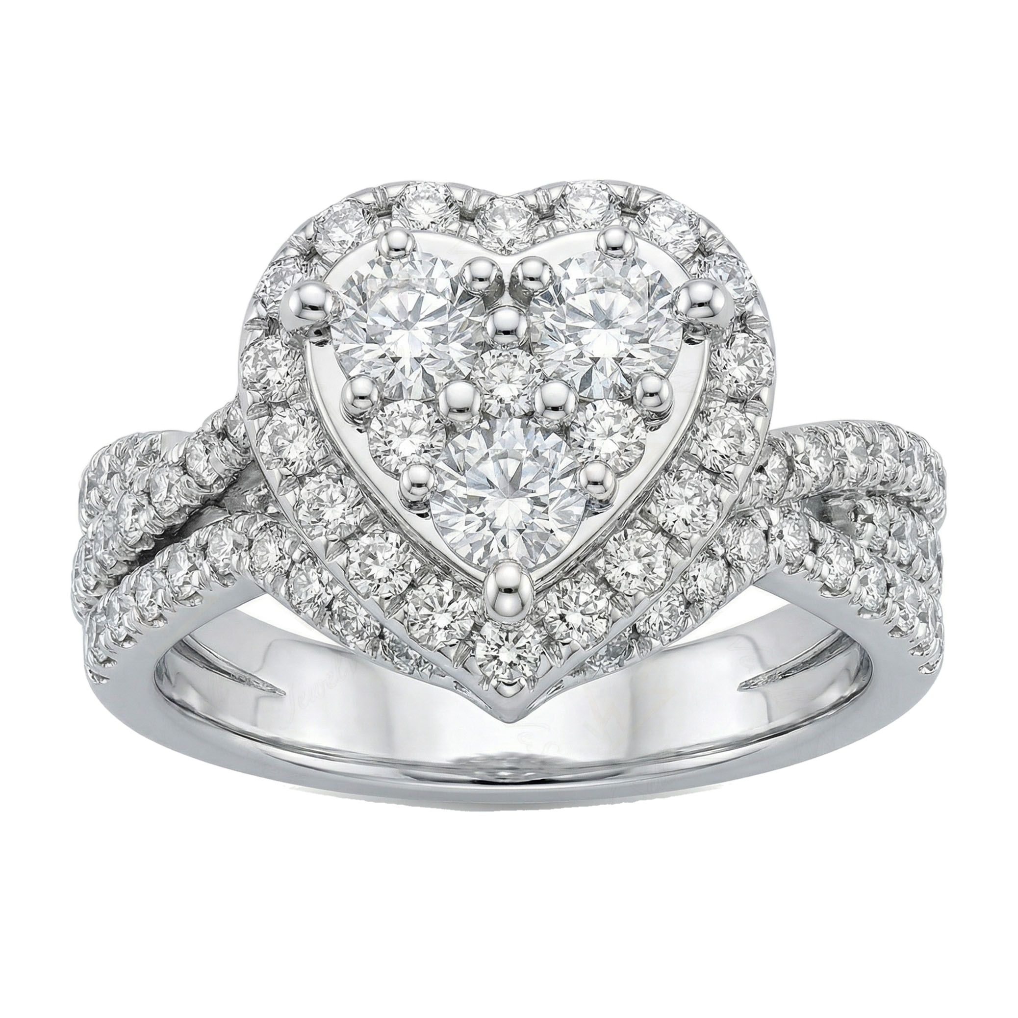 1.75 ct EF VS Lab Grown Diamond Heart Shaped Cluster Engagement Ring in 14k White Gold _ Sz0575 102981
