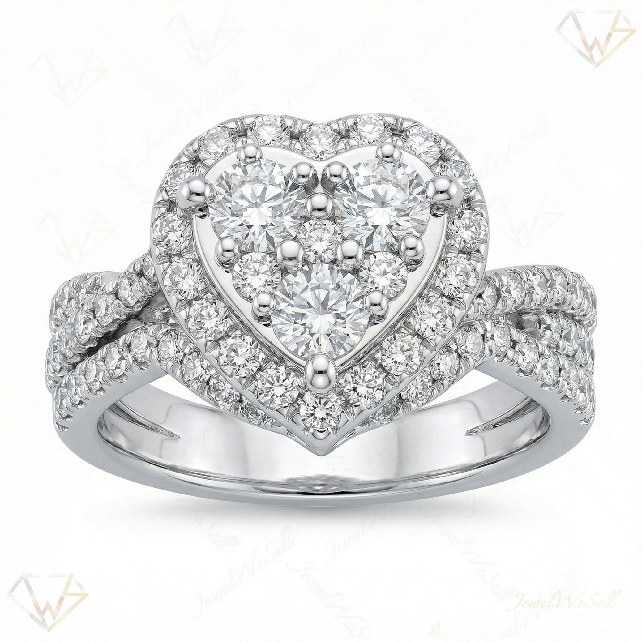 1.75 ct EF VS Lab Grown Diamond Heart Shaped Cluster Engagement Ring in 14k White Gold _ Sz0550 102981