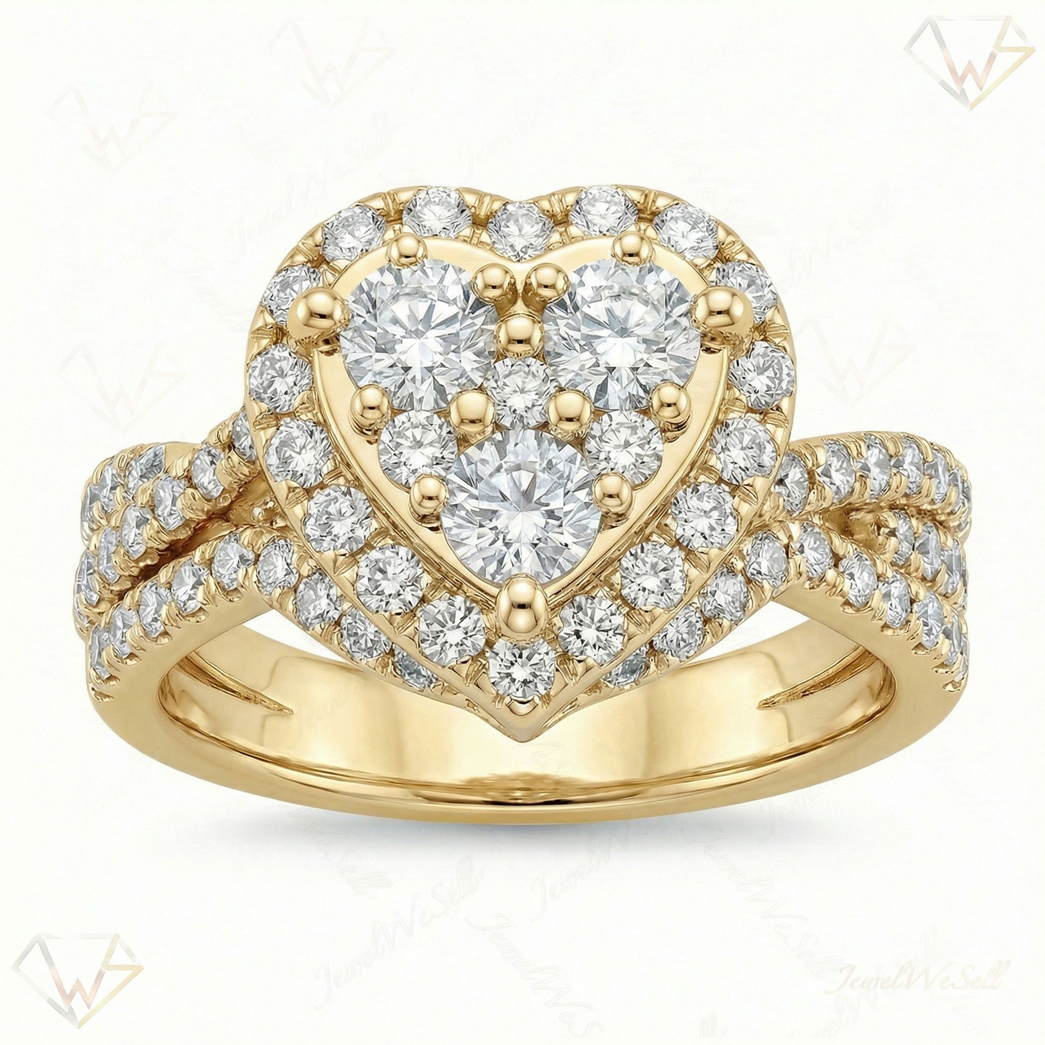 1.75 ct EF VS Lab Grown Diamond Heart Shaped Cluster Engagement Ring in 10k Yellow Gold _ Sz0450 102981