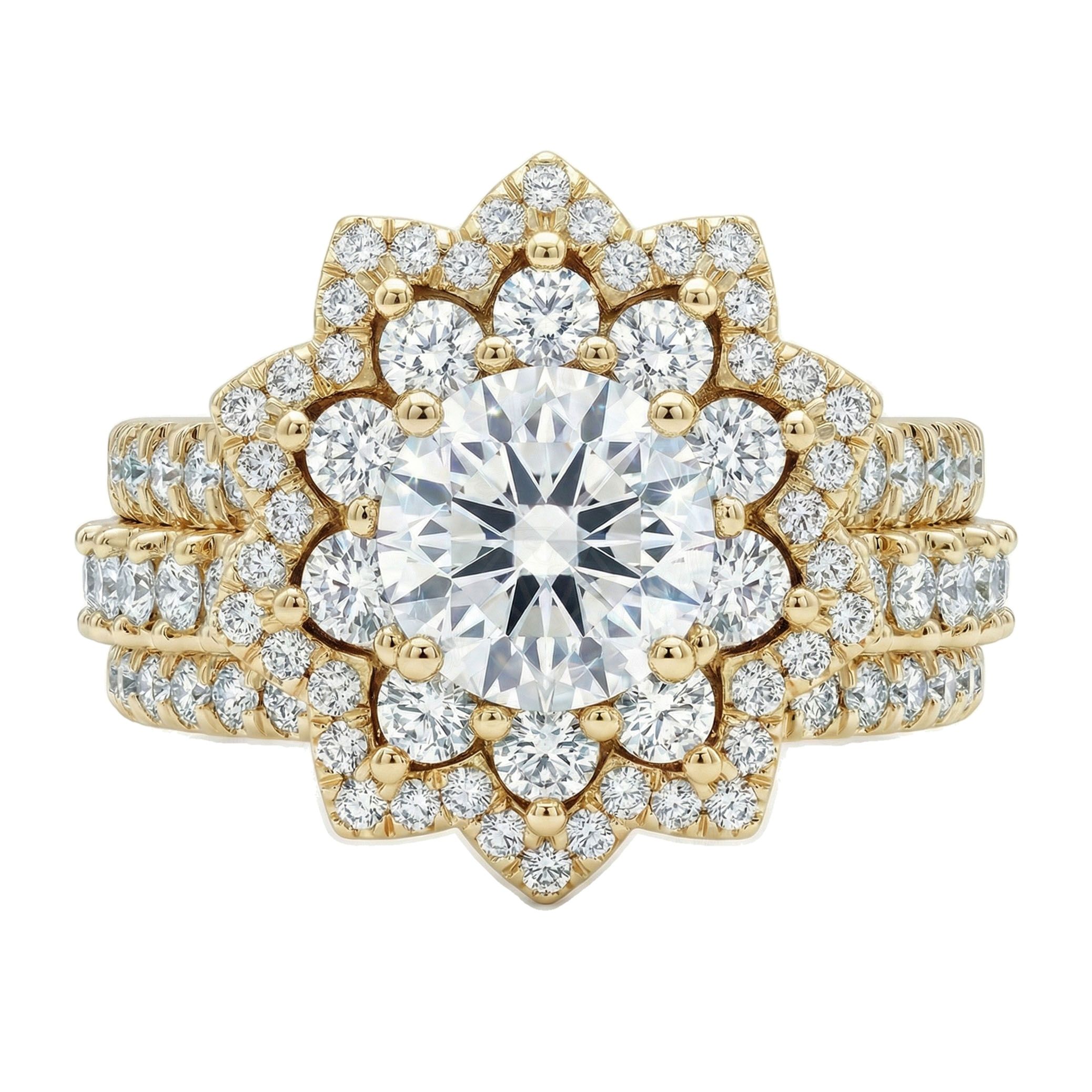 2.20 ct EF VS Lab Grown Diamond Cluster Engagement Set in 14k Yellow Gold _ Sz0525 102990