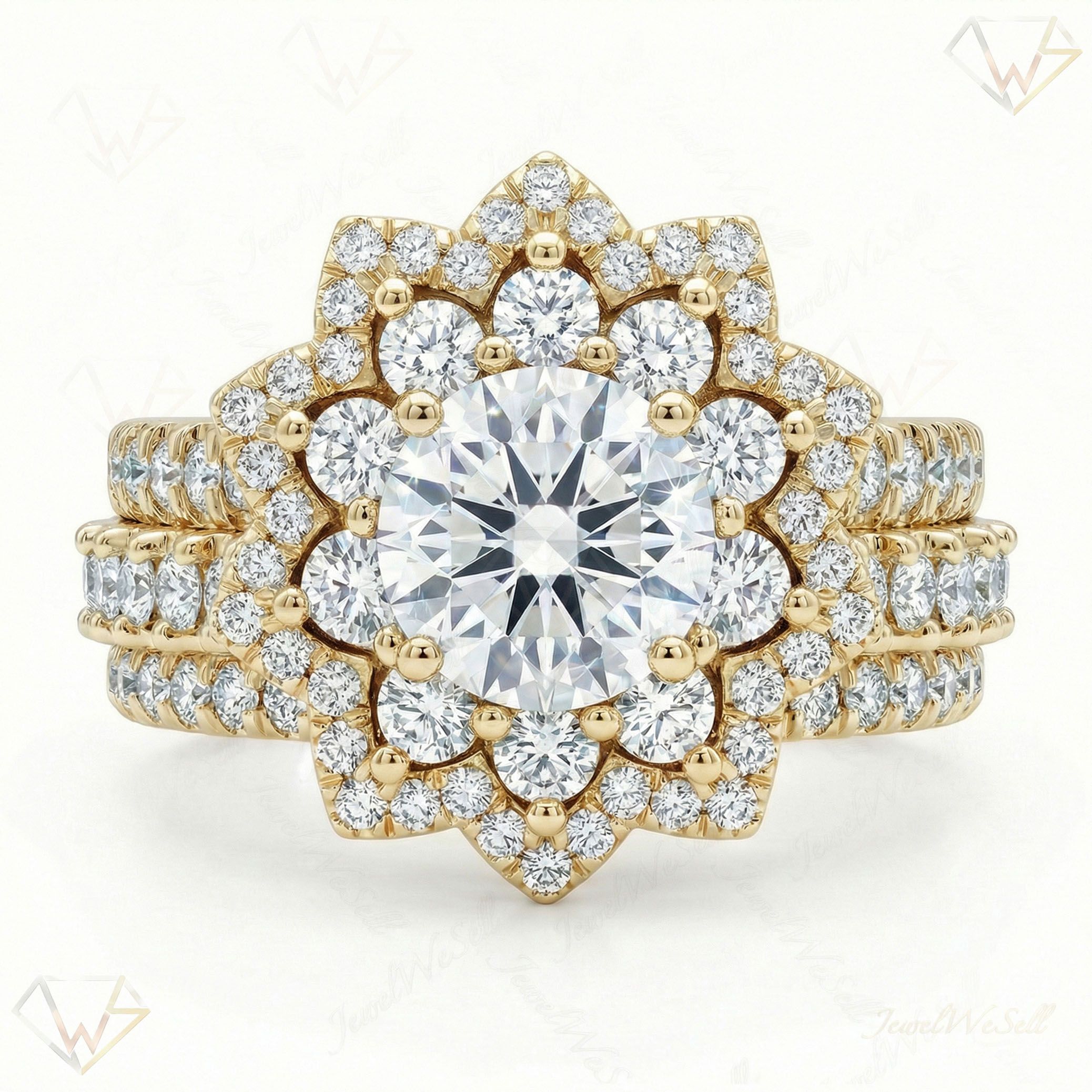 2.20 ct EF VS Lab Grown Diamond Cluster Engagement Set in 14k Yellow Gold _ Sz0700 102990