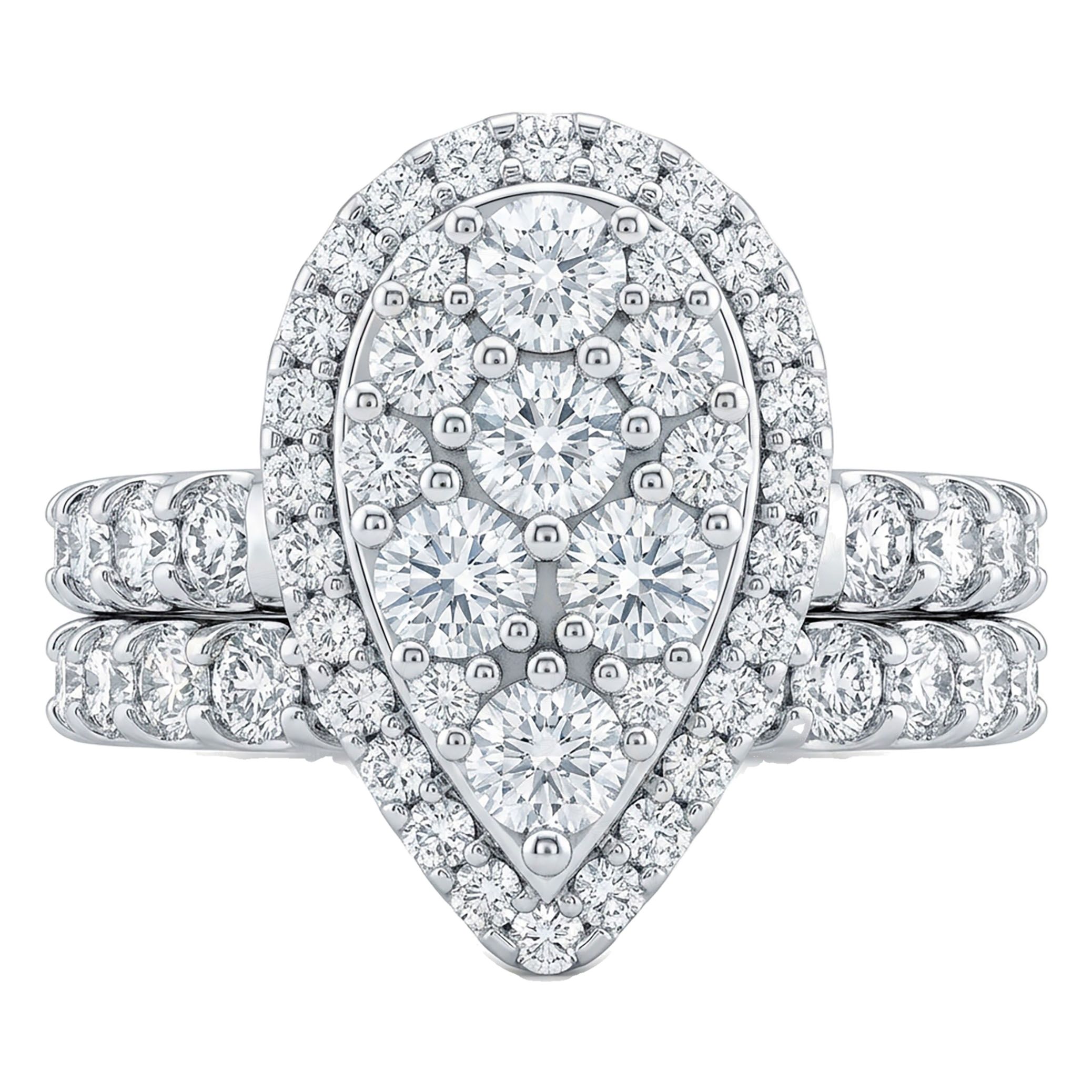 1.10 ct EF VS Lab Grown Diamond Pear Cluster Engagement Set in 14k White Gold _ Sz0750 102994