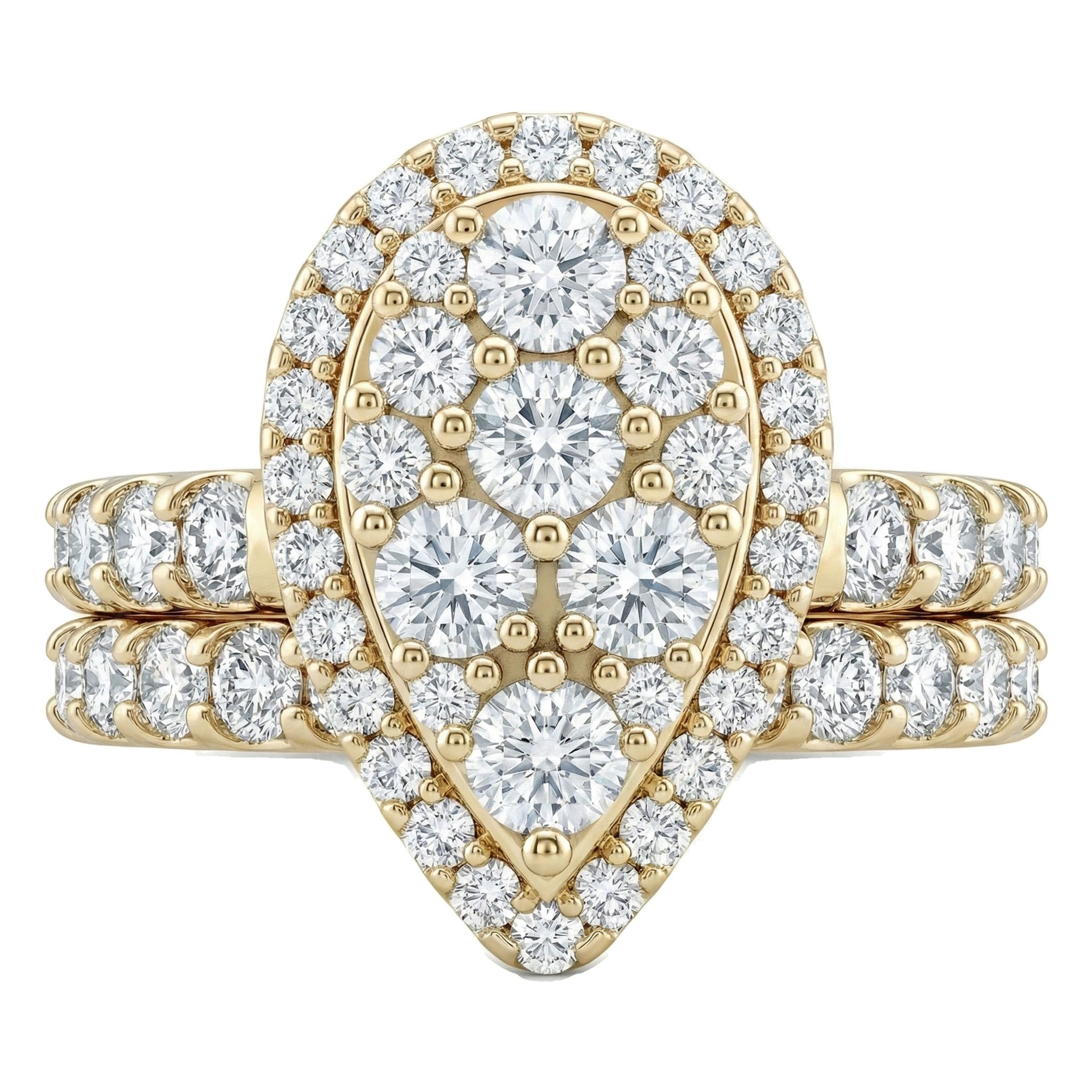 1.10 ct EF VS Lab Grown Diamond Pear Cluster Engagement Set in 10k Yellow Gold _ Sz0525 102994