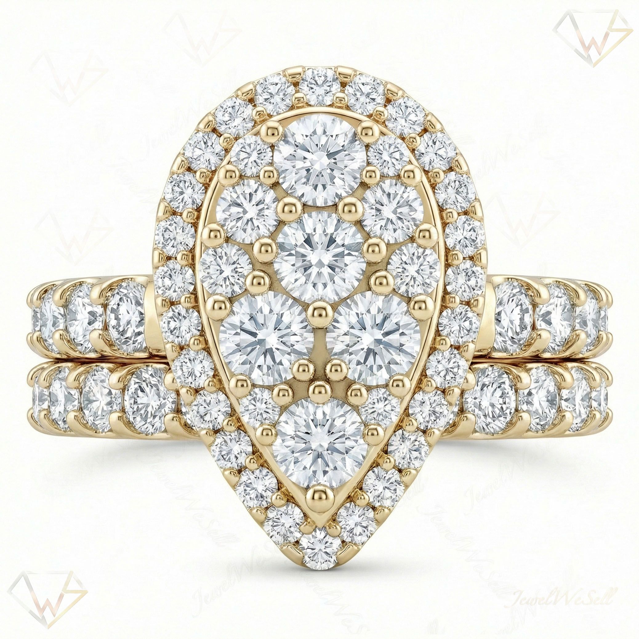 1.10 ct EF VS Lab Grown Diamond Pear Cluster Engagement Set in 10k Yellow Gold _ Sz0750 102994