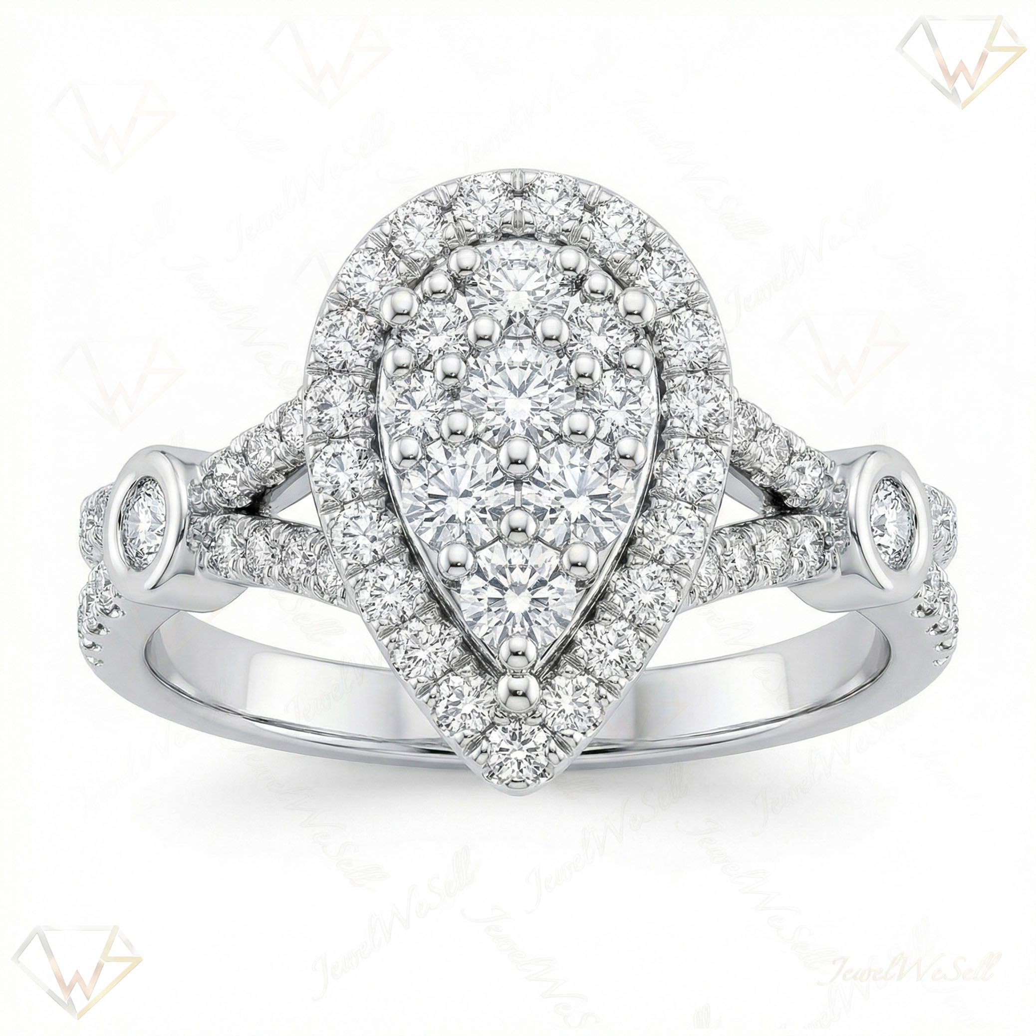 0.66 ct EF VS Lab Grown Diamond Pear Cluster Engagement Ring in 14k White Gold _ Sz0425 102995