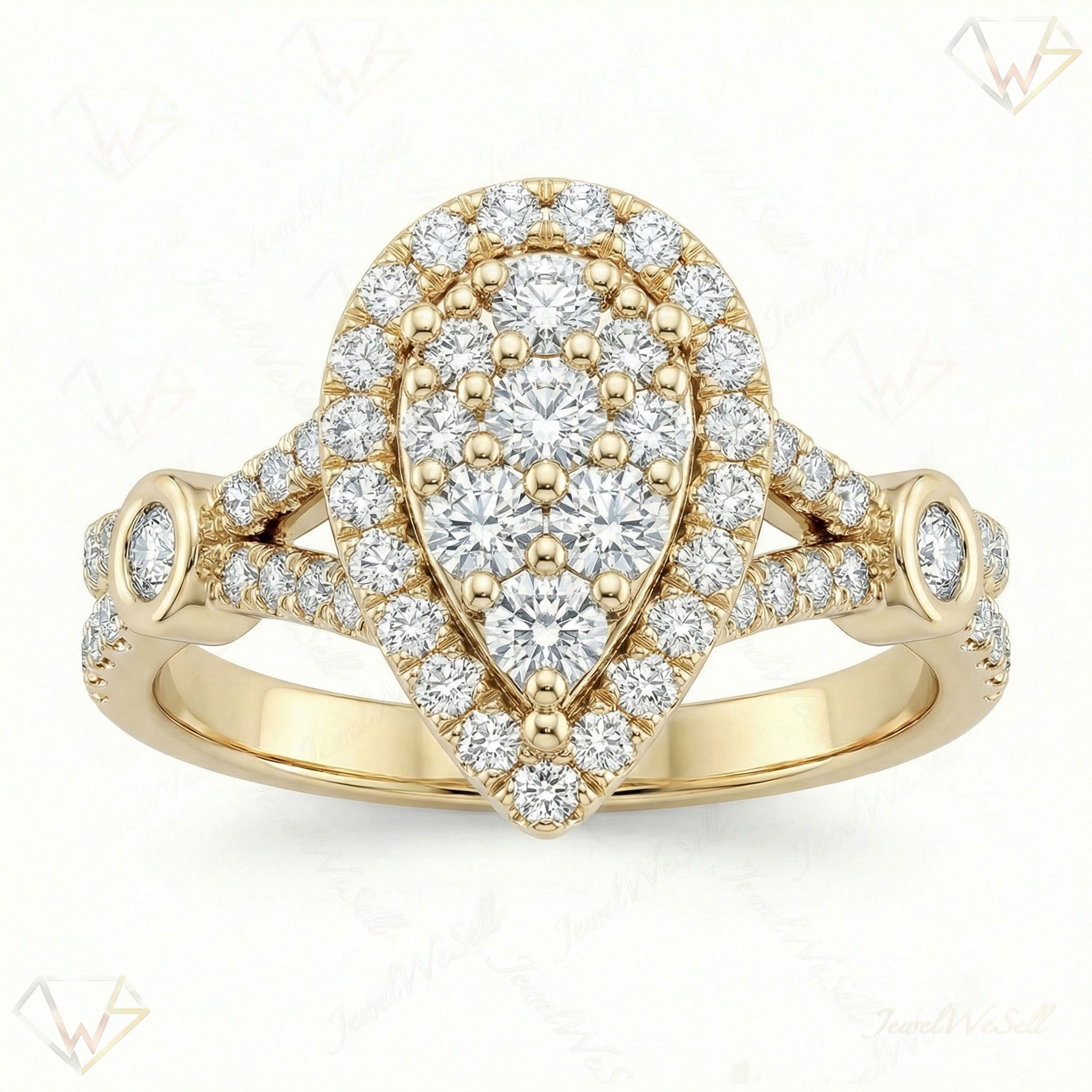 0.66 ct EF VS Lab Grown Diamond Pear Cluster Engagement Ring in 14k Yellow Gold _ Sz0650 102995
