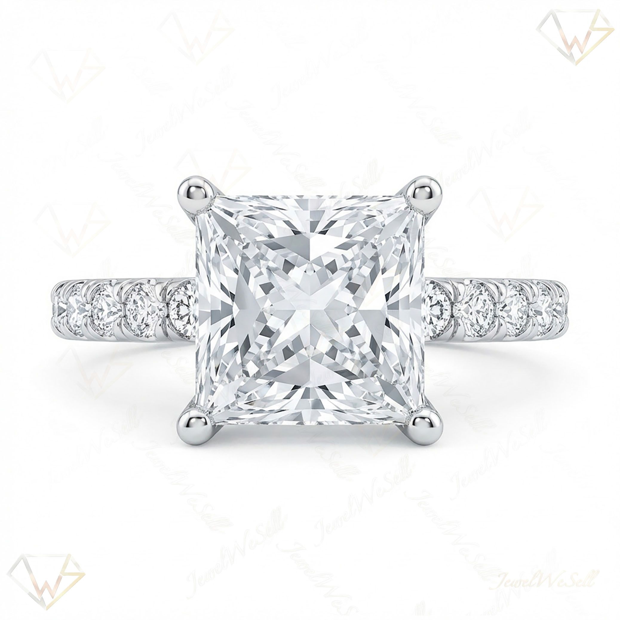 4.20 ct EF VS Lab Grown Diamond Solitaire with Accents Engagement Ring in 10k White Gold _ Sz0775 103001