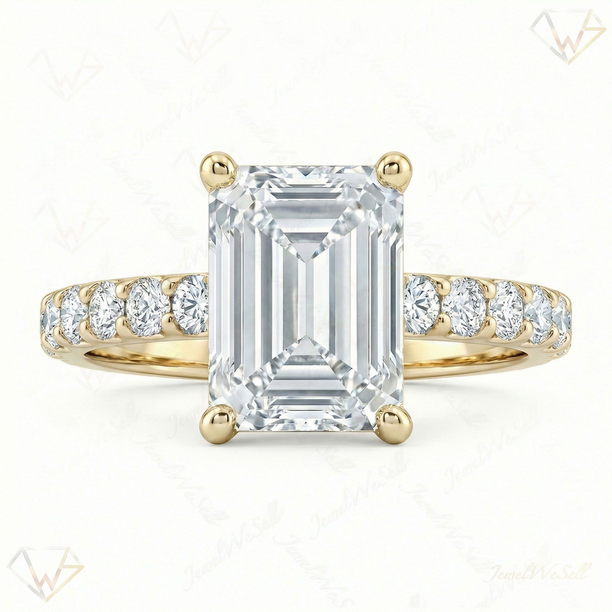 3.20 ct EF VS Lab Grown Diamond Solitaire with Accents Engagement Ring in 14k Yellow Gold _ Sz0550 103002