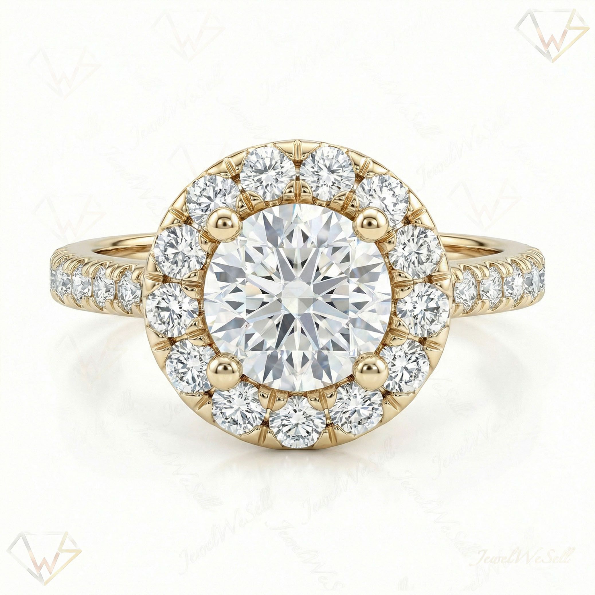 1.66 ct EF VS Lab Grown Diamond Halo Engagement Ring in 10k Yellow Gold _ Sz0550 103010
