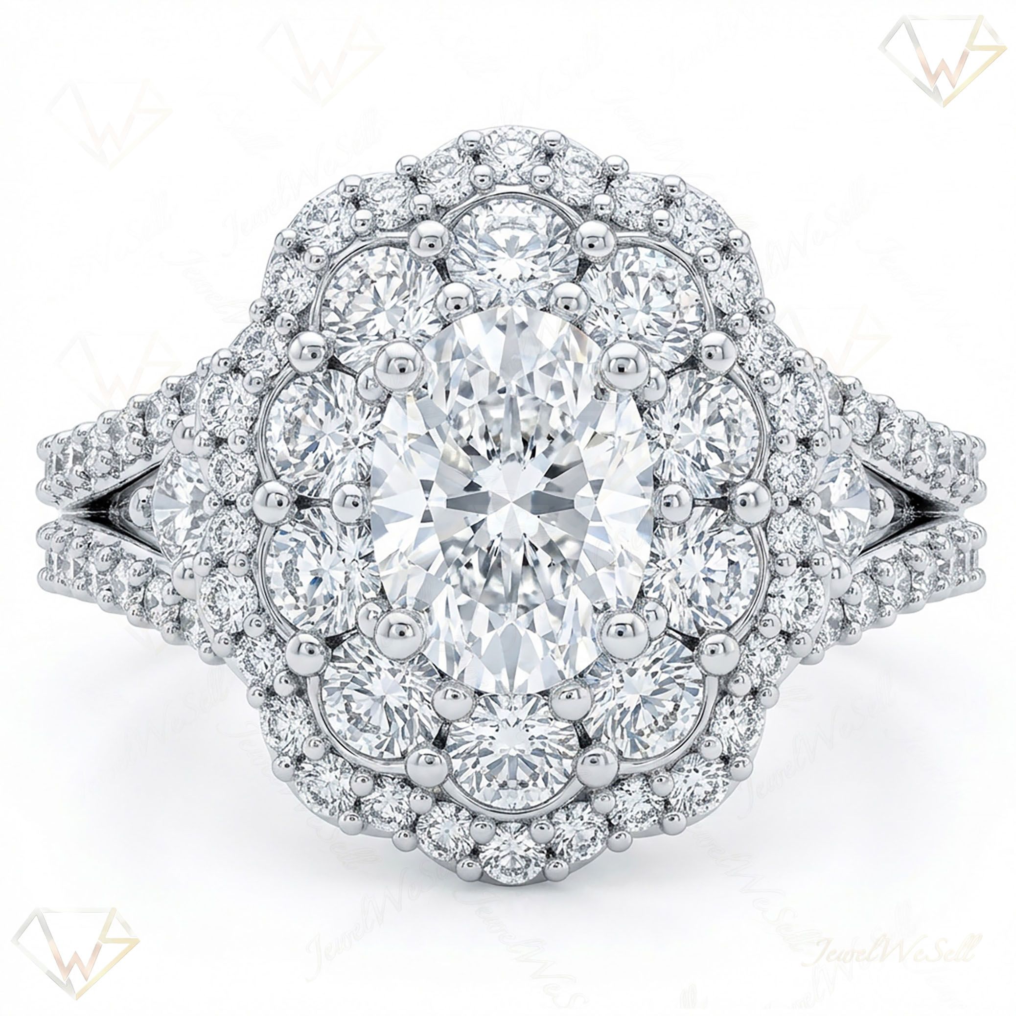1.66 ct EF VS Lab Grown Diamond Halo Engagement Ring in 14k White Gold _ Sz0725 103020