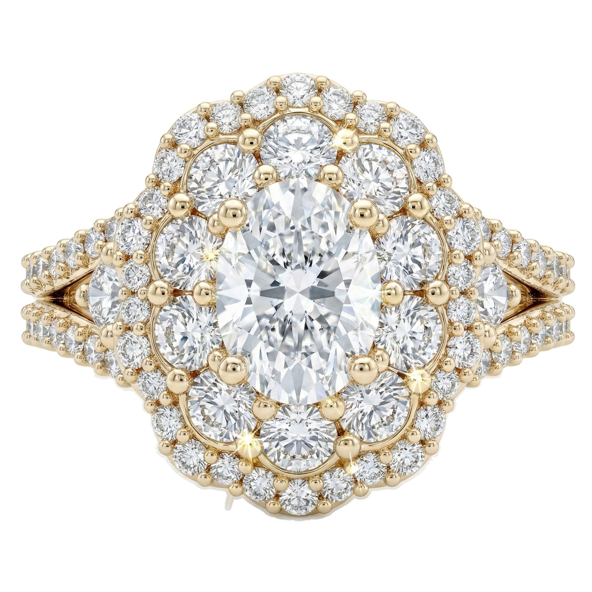 1.66 ct EF VS Lab Grown Diamond Halo Engagement Ring in 10k Yellow Gold _ Sz0675 103020
