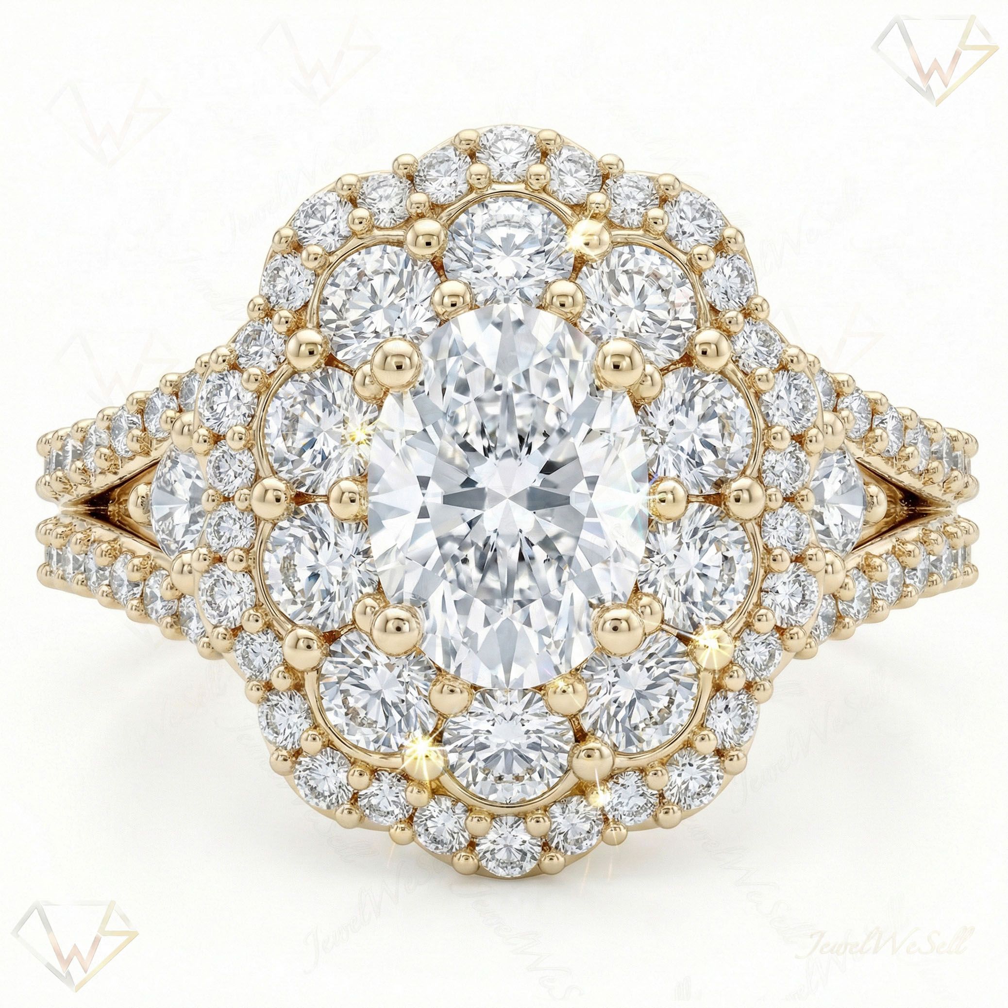 1.66 ct EF VS Lab Grown Diamond Halo Engagement Ring in 10k Yellow Gold _ Sz0550 103020