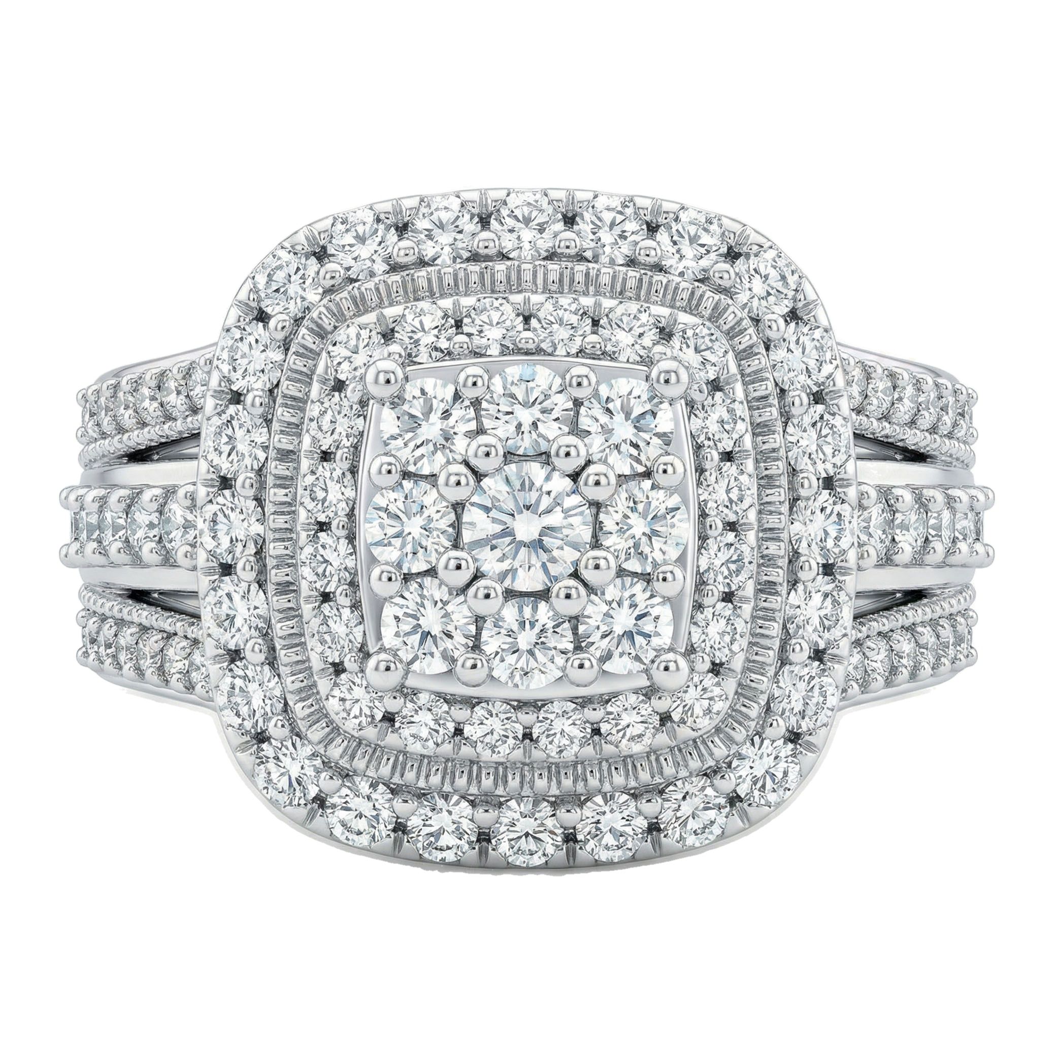 1.10 ct EF VS Lab Grown Diamond Square Shaped Cluster Engagement Ring in 14k White Gold _ Sz0475 103045