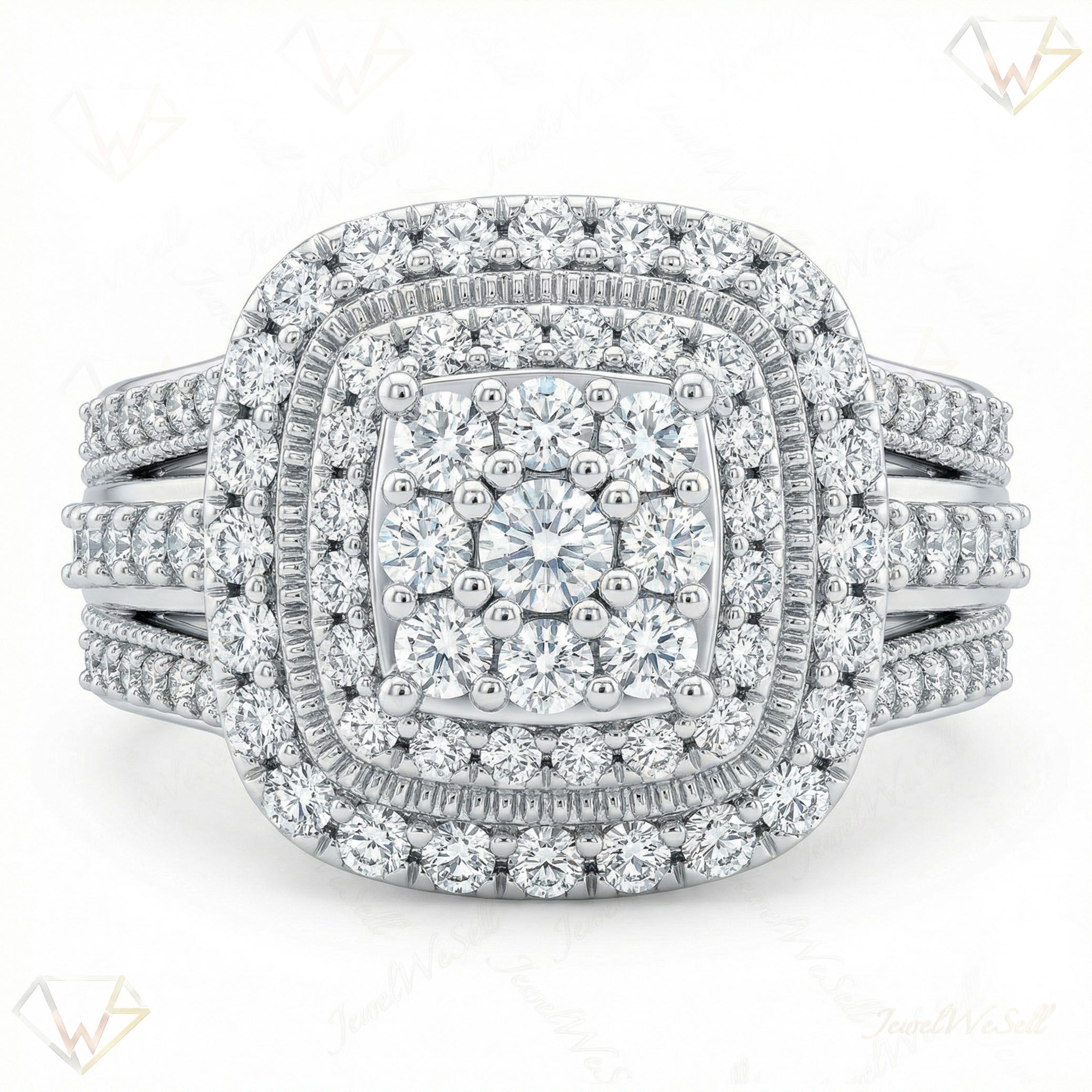 1.10 ct EF VS Lab Grown Diamond Square Shaped Cluster Engagement Ring in 10k White Gold _ Sz0550 103045