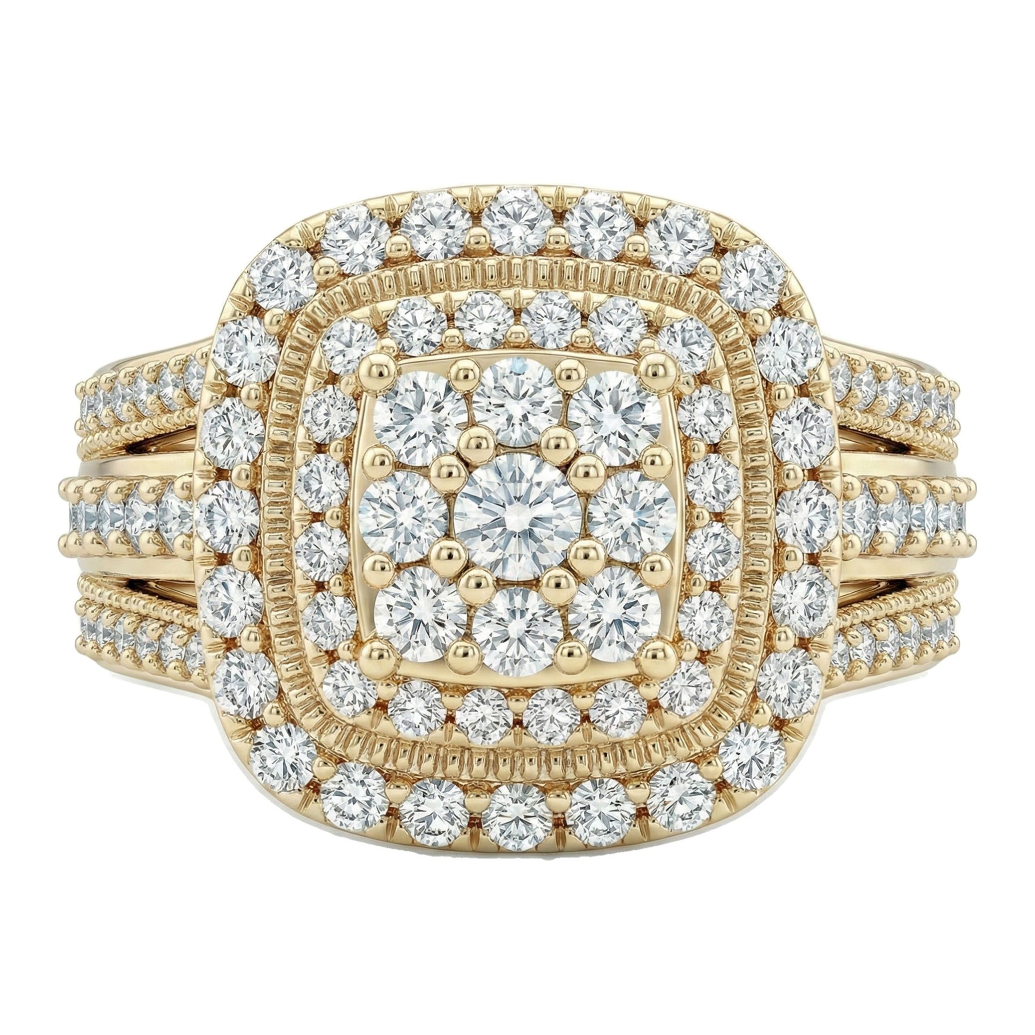 1.10 ct EF VS Lab Grown Diamond Square Shaped Cluster Engagement Ring in 10k Yellow Gold _ Sz0650 103045