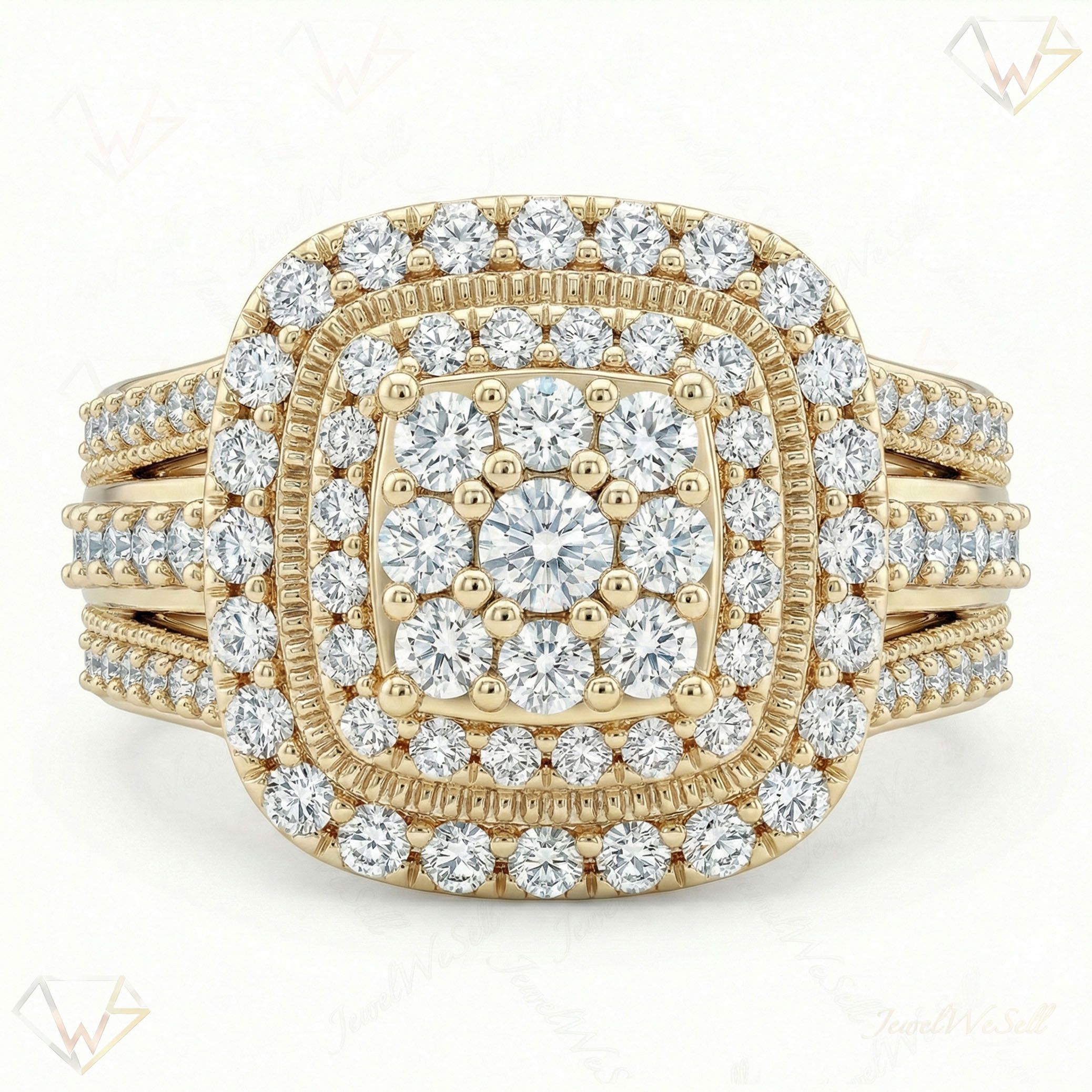 1.10 ct EF VS Lab Grown Diamond Square Shaped Cluster Engagement Ring in 10k Yellow Gold _ Sz0875 103045