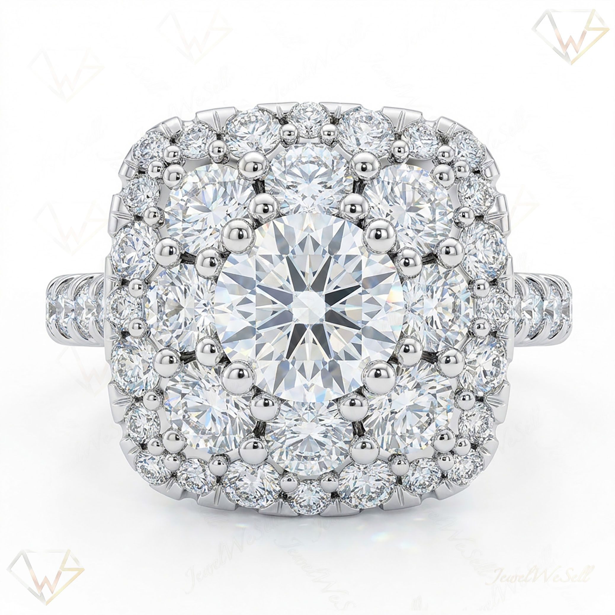 1.75 ct EF VS Lab Grown Diamond Square Shaped Cluster Engagement Ring in 10k White Gold _ Sz0550 103052