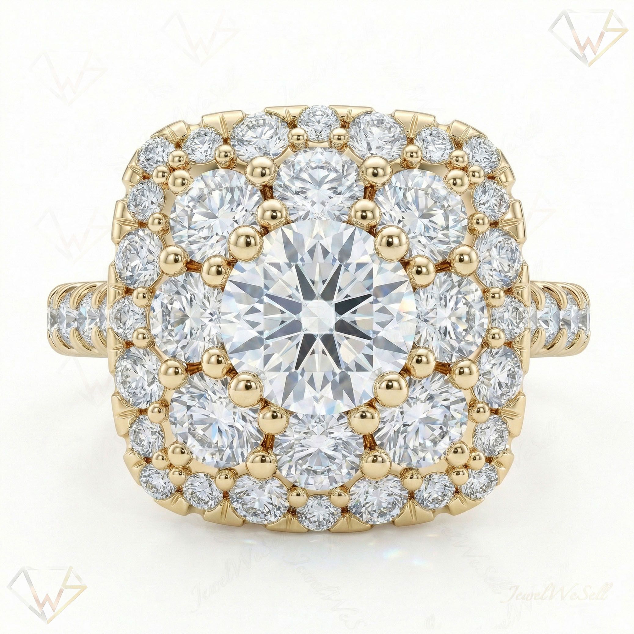 1.75 ct EF VS Lab Grown Diamond Square Shaped Cluster Engagement Ring in 10k Yellow Gold _ Sz0575 103052