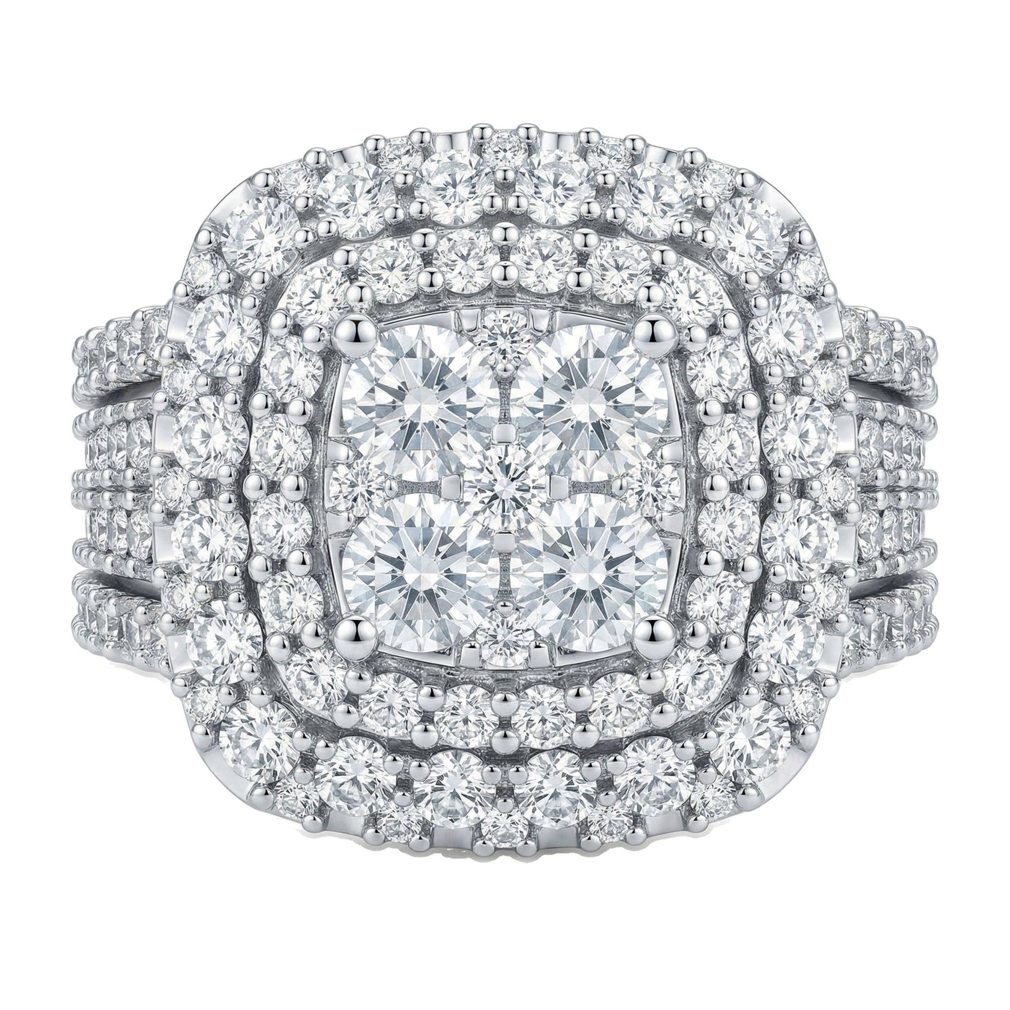 3.40 ct EF VS Lab Grown Diamond Square Shaped Cluster Engagement Ring in 14k White Gold _ Sz0450 103072