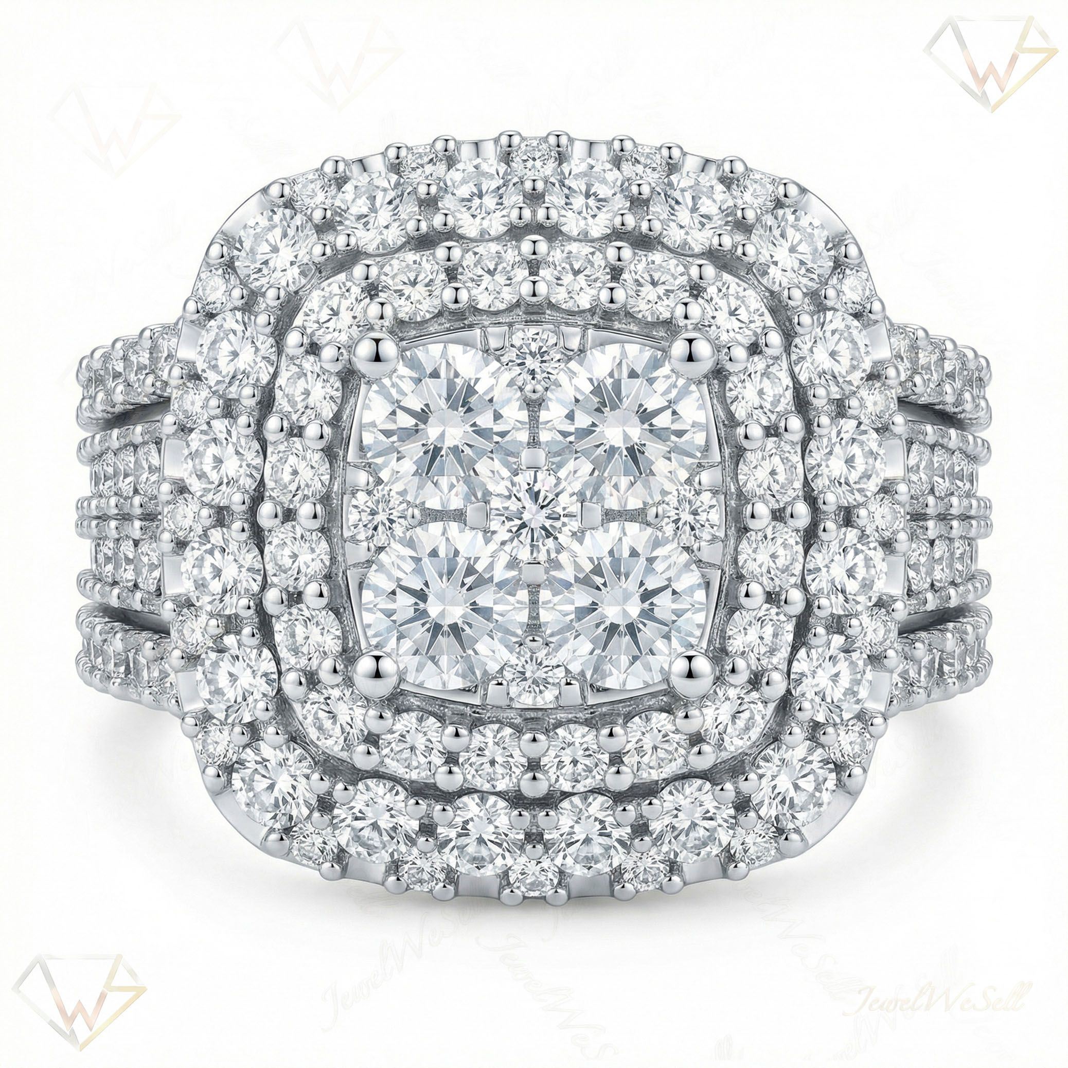 3.40 ct EF VS Lab Grown Diamond Square Shaped Cluster Engagement Ring in 10k White Gold _ Sz0500 103072