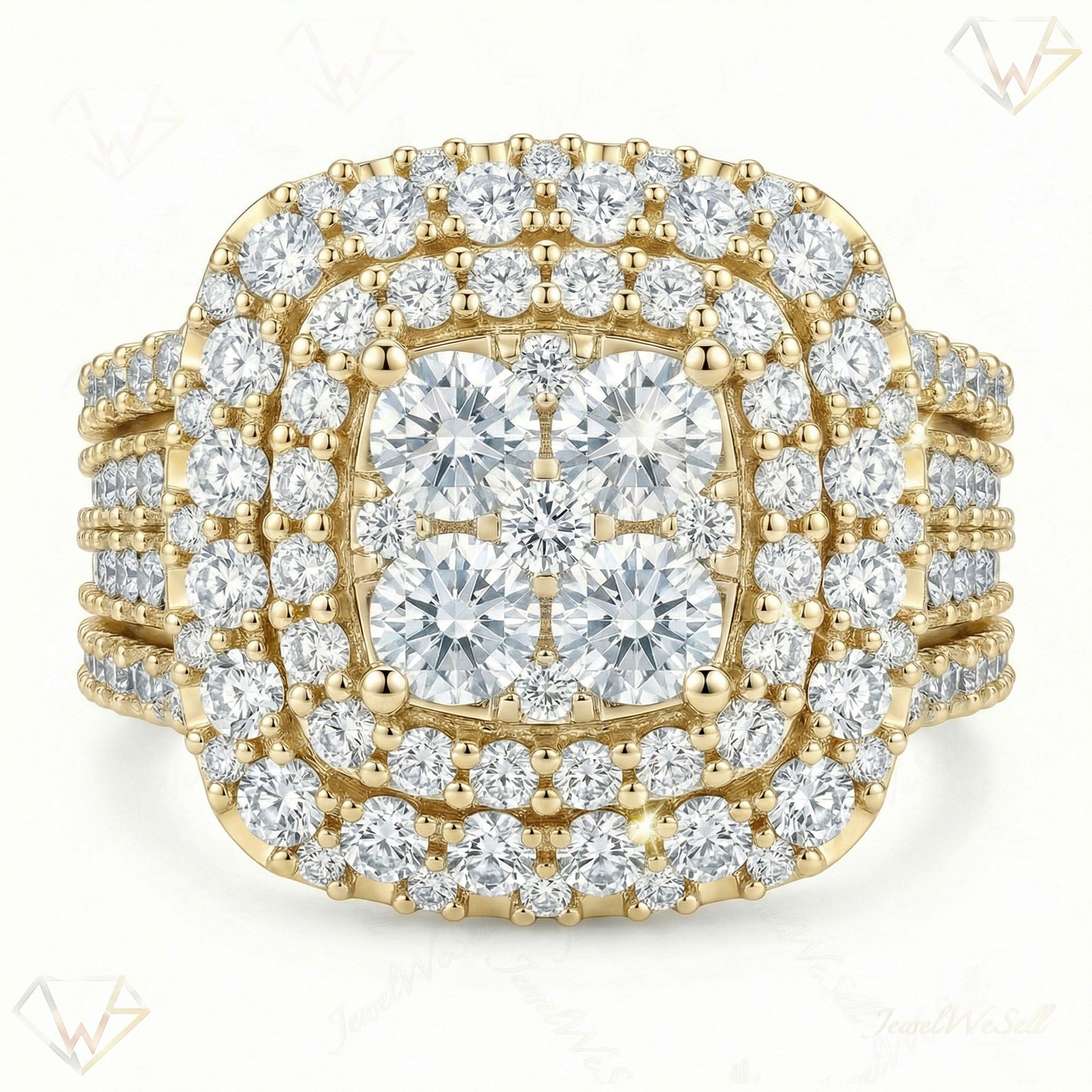 3.40 ct EF VS Lab Grown Diamond Square Shaped Cluster Engagement Ring in 10k Yellow Gold _ Sz0650 103072