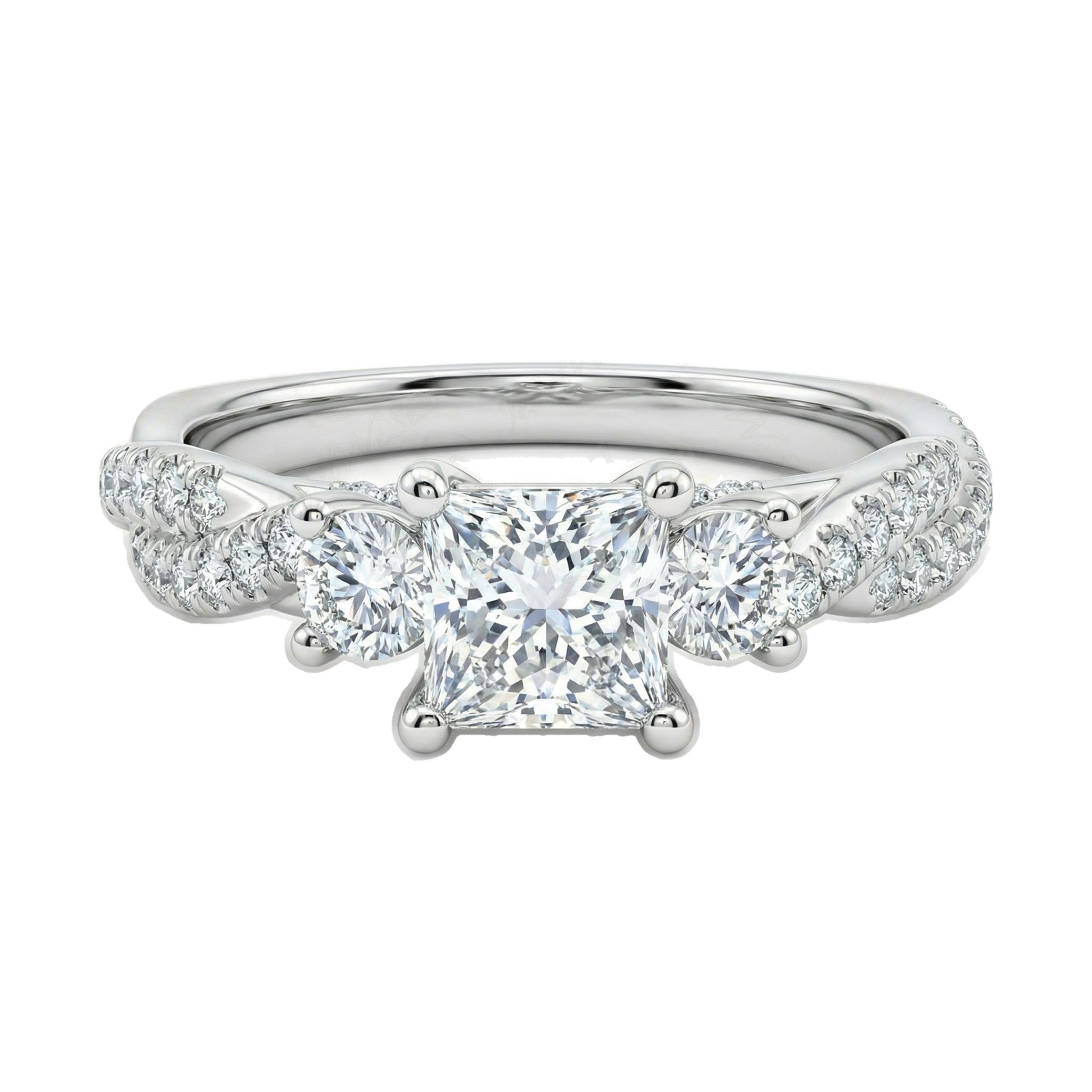 0.80 ct EF VS Lab Grown Diamond Three Stone Engagement Ring in 10k White Gold _ Sz0875 103090